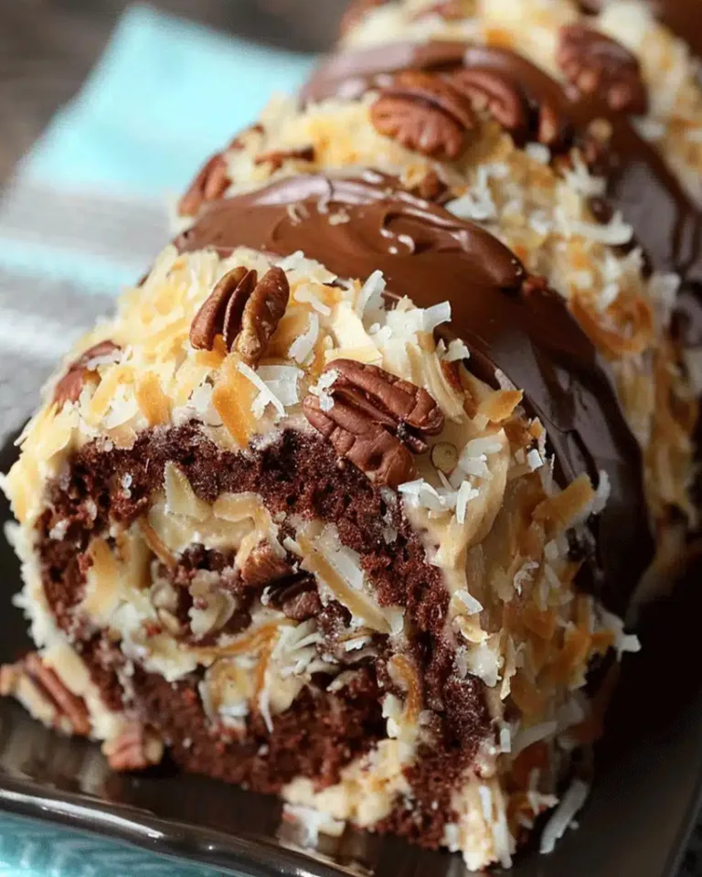 Easy German Chocolate Coconut Pecan Roll Cake Delight