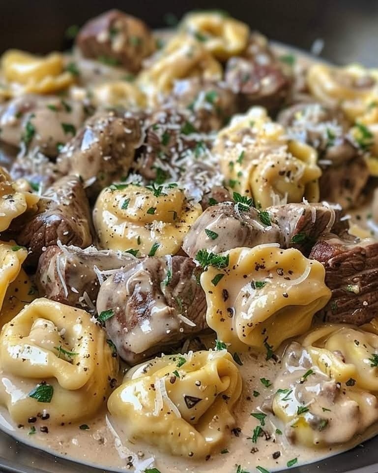 Easy Beef & Parmesan Tortellini in Creamy Sauce Ready in 30 Minutes