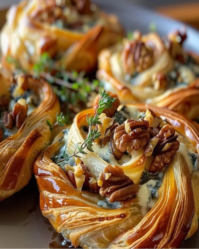 Easy Blue Cheese, Walnut and Thyme Puff Pastry Twirl