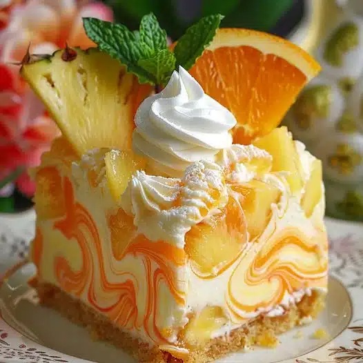 Easy Pineapple Orange Swirl Cheesecake Recipe – No-Bake Delight