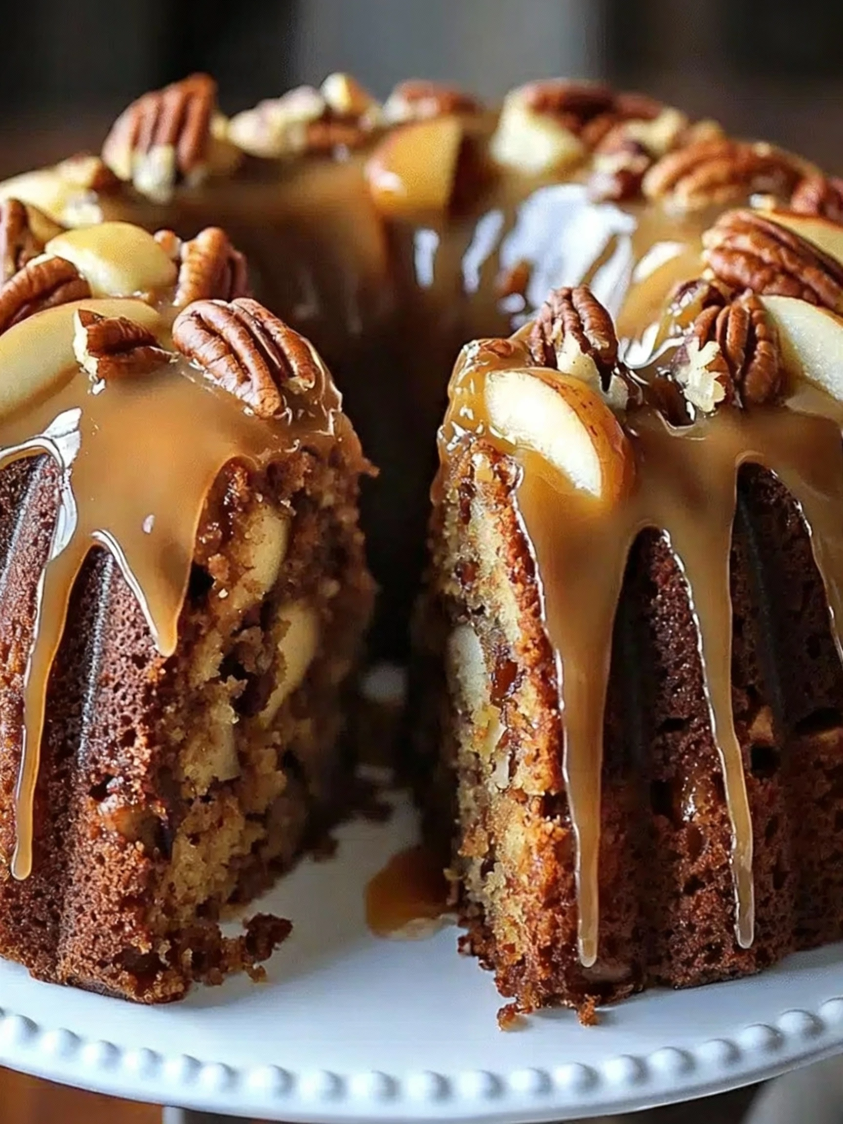 Apple Pecan Cake With Caramel Glaze finished