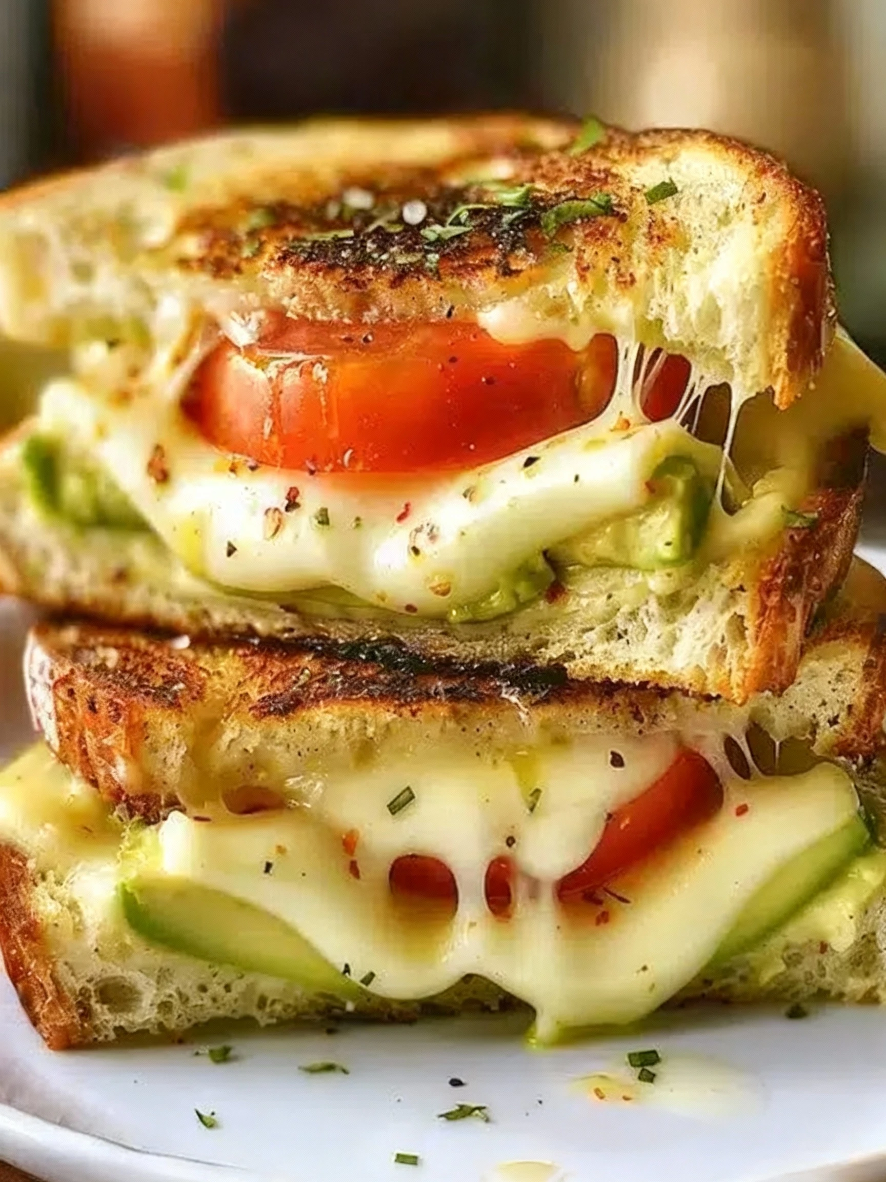 Avocado, Mozzarella, and Tomato Grilled Cheese Recipe finished
