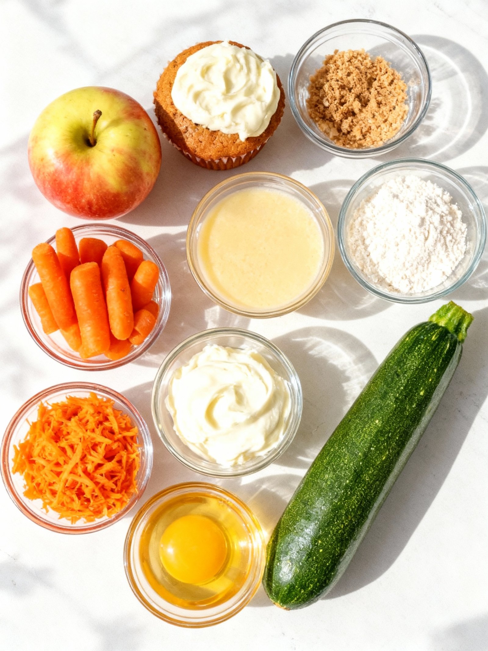 Carrot Apple Zucchini Muffins with Cream Cheese Frosting ingredients