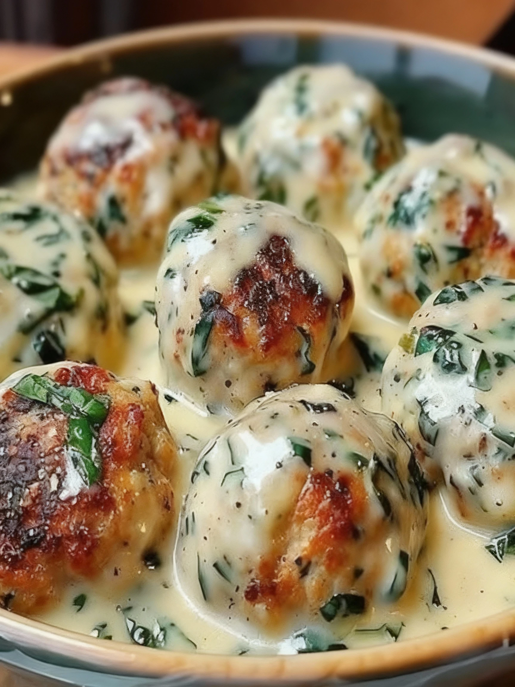 CHICKEN RICOTTA MEATBALLS WITH SPINACH ALFREDO SAUCE finished