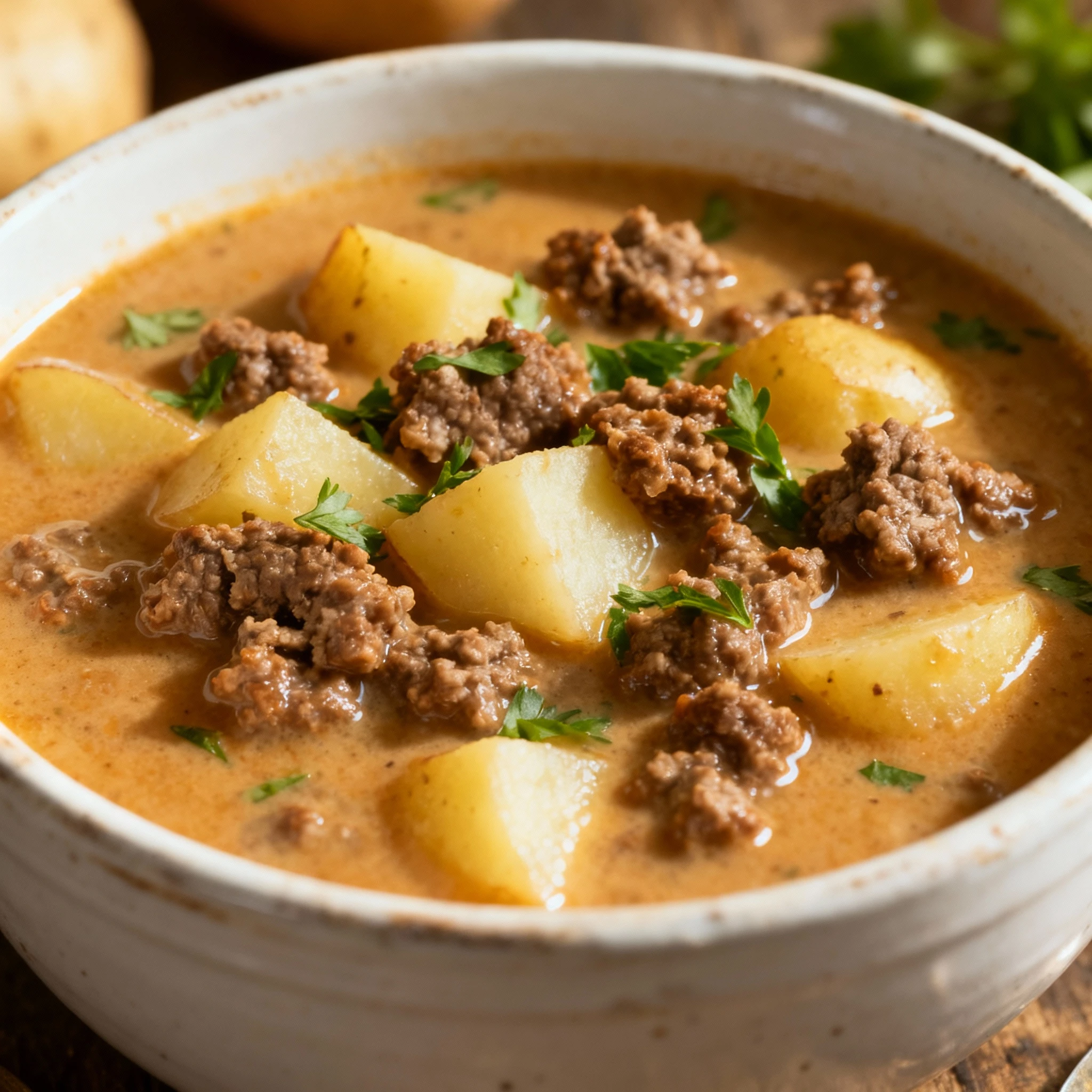 Kylie Recipes | Creamy Potato & Hamburger Soup | Facebook finished