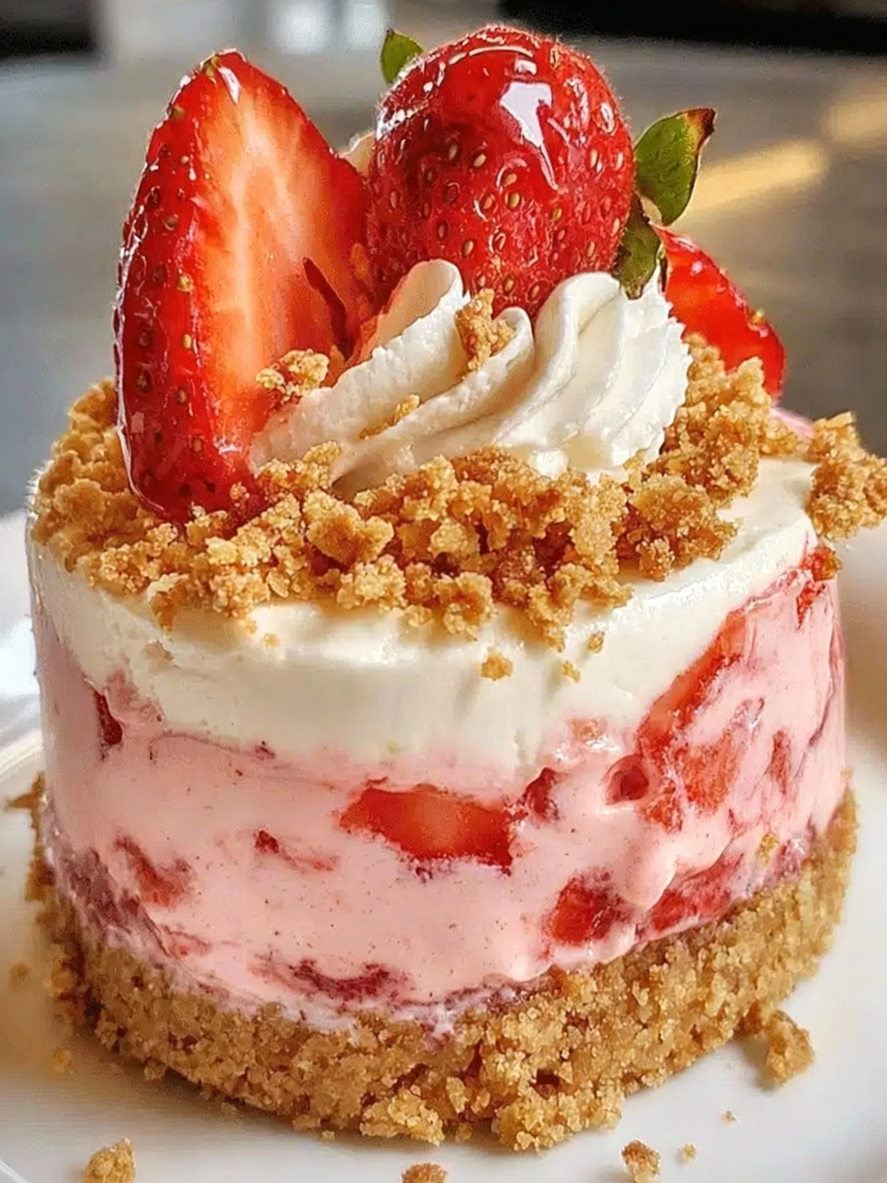 No-Bake Mini Strawberry Crunch Cheesecake Mousse finished