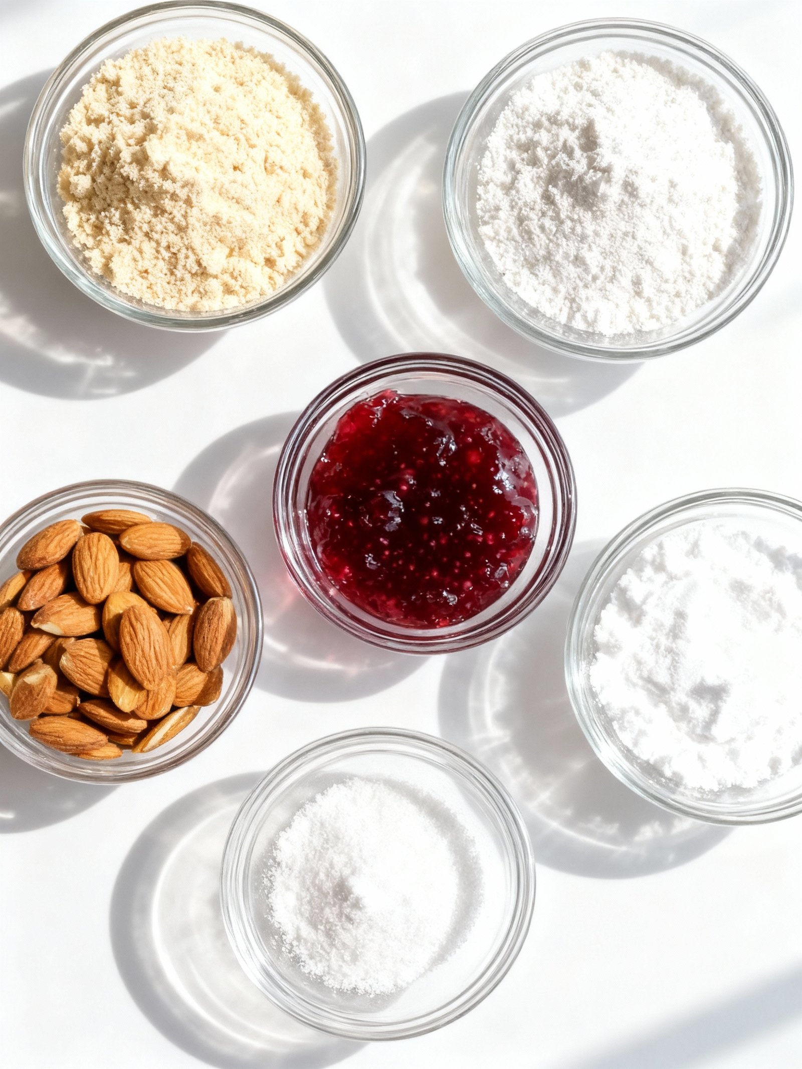 Raspberry-Filled Almond Snow Cookies ingredients