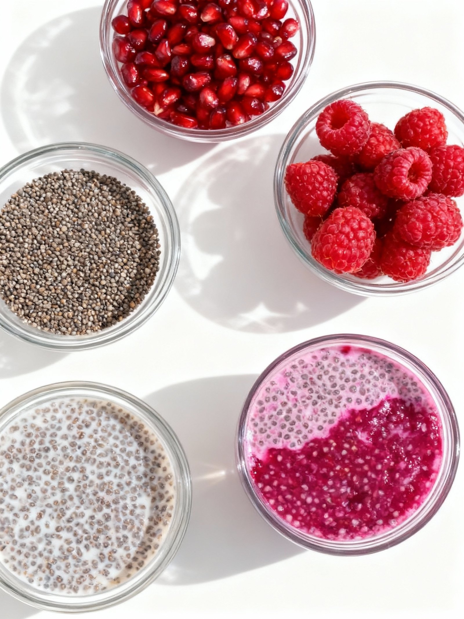 Refreshing Pomegranate Raspberry Chia Pudding ingredients