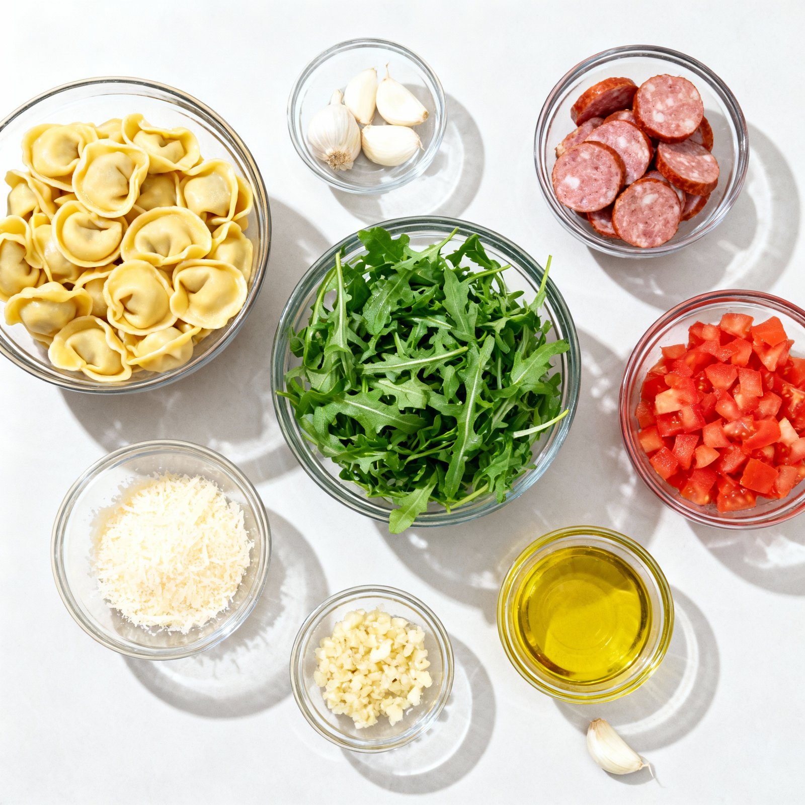 Tortellini Soup with Sausage and Arugula ingredients