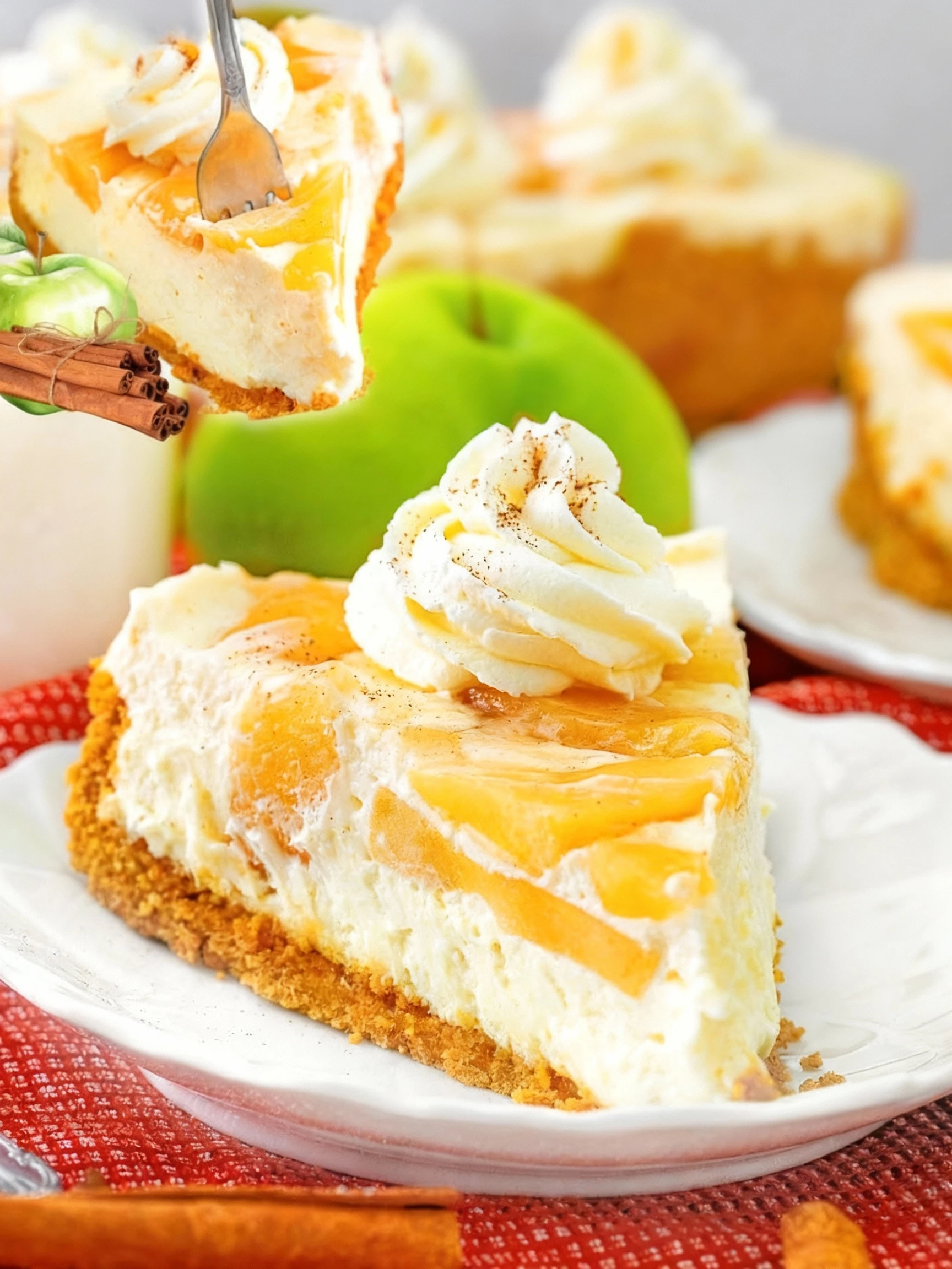 This Apple Cheesecake is perfect for fall finished