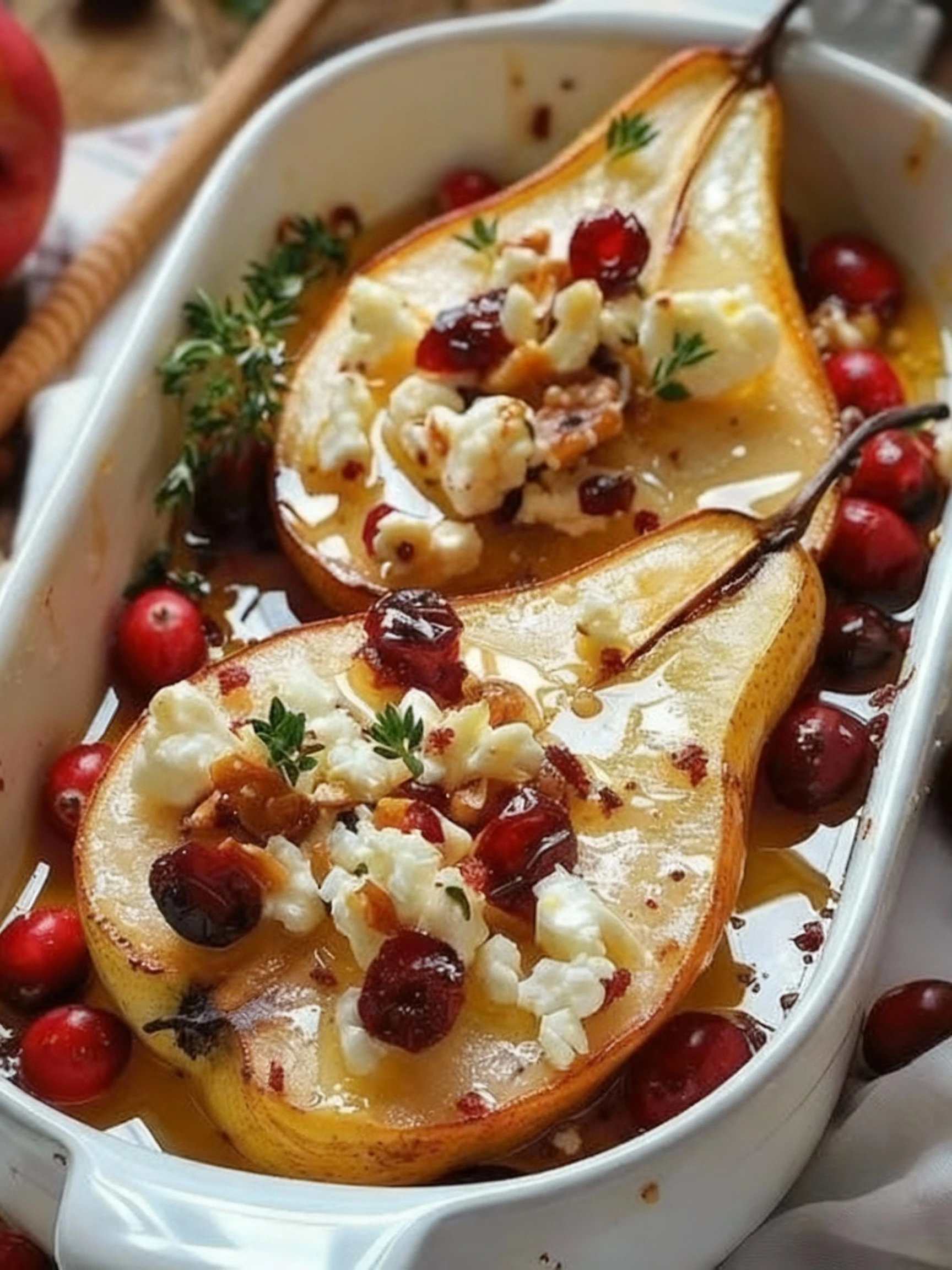 Baked Pears with Feta, Honey, and Cranberries Recipe finished
