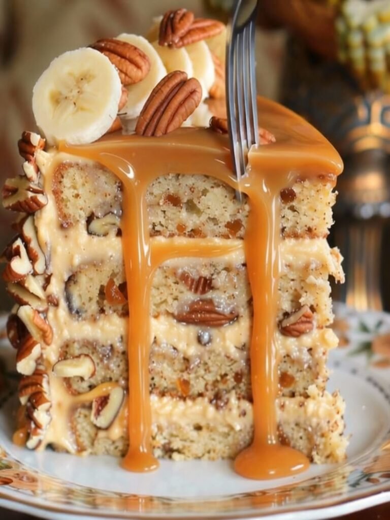 Pecan Caramel Banana Cake Recipe