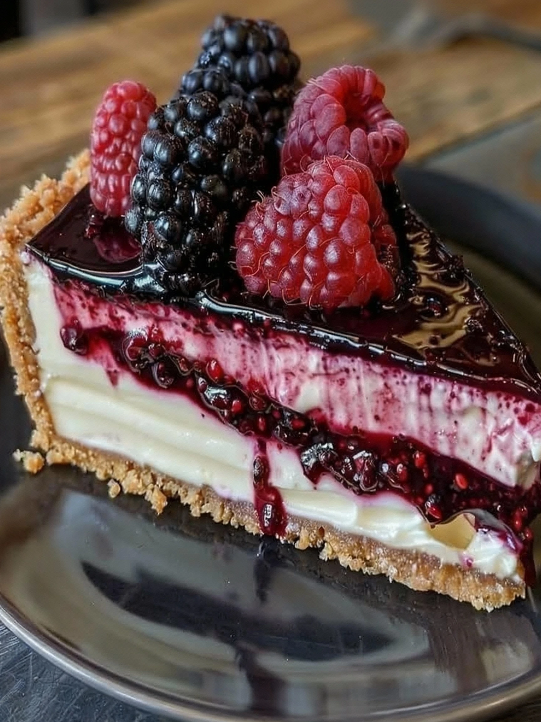Blackberry Raspberry Heaven Cheesecake finished