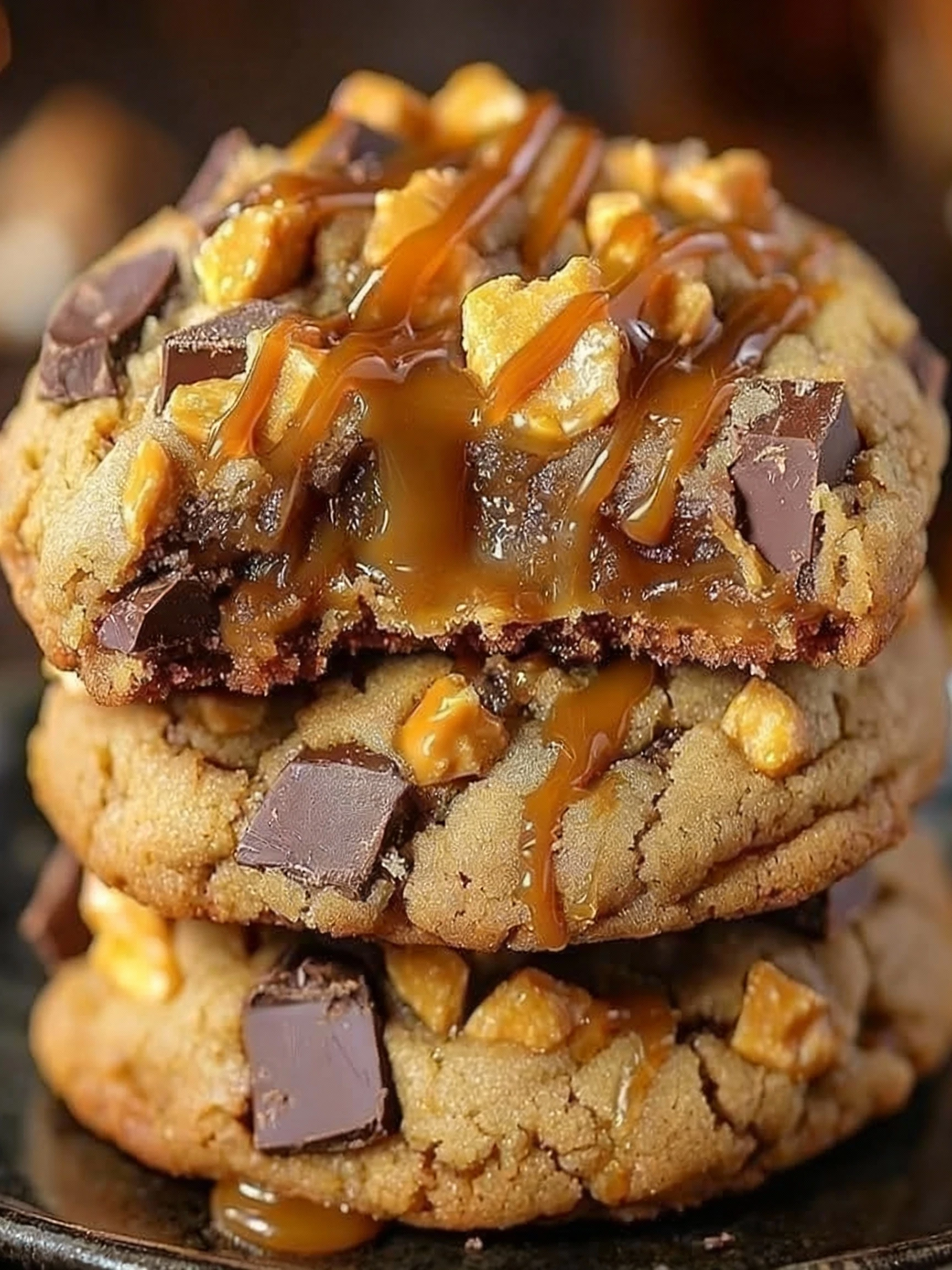 Butterfinger Caramel Crunch Cookies finished