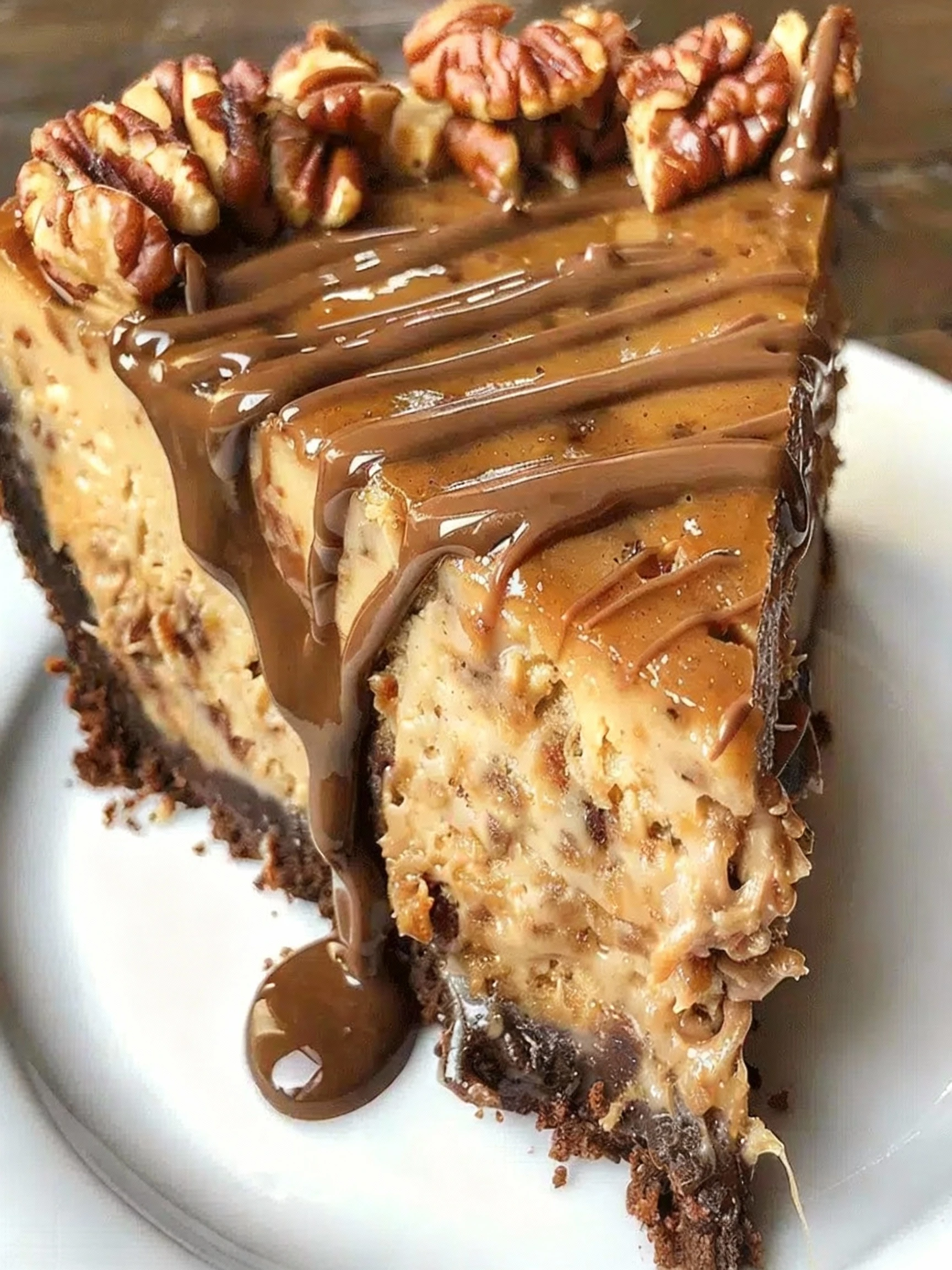 Caramel Pecan Chocolate Cheesecake finished