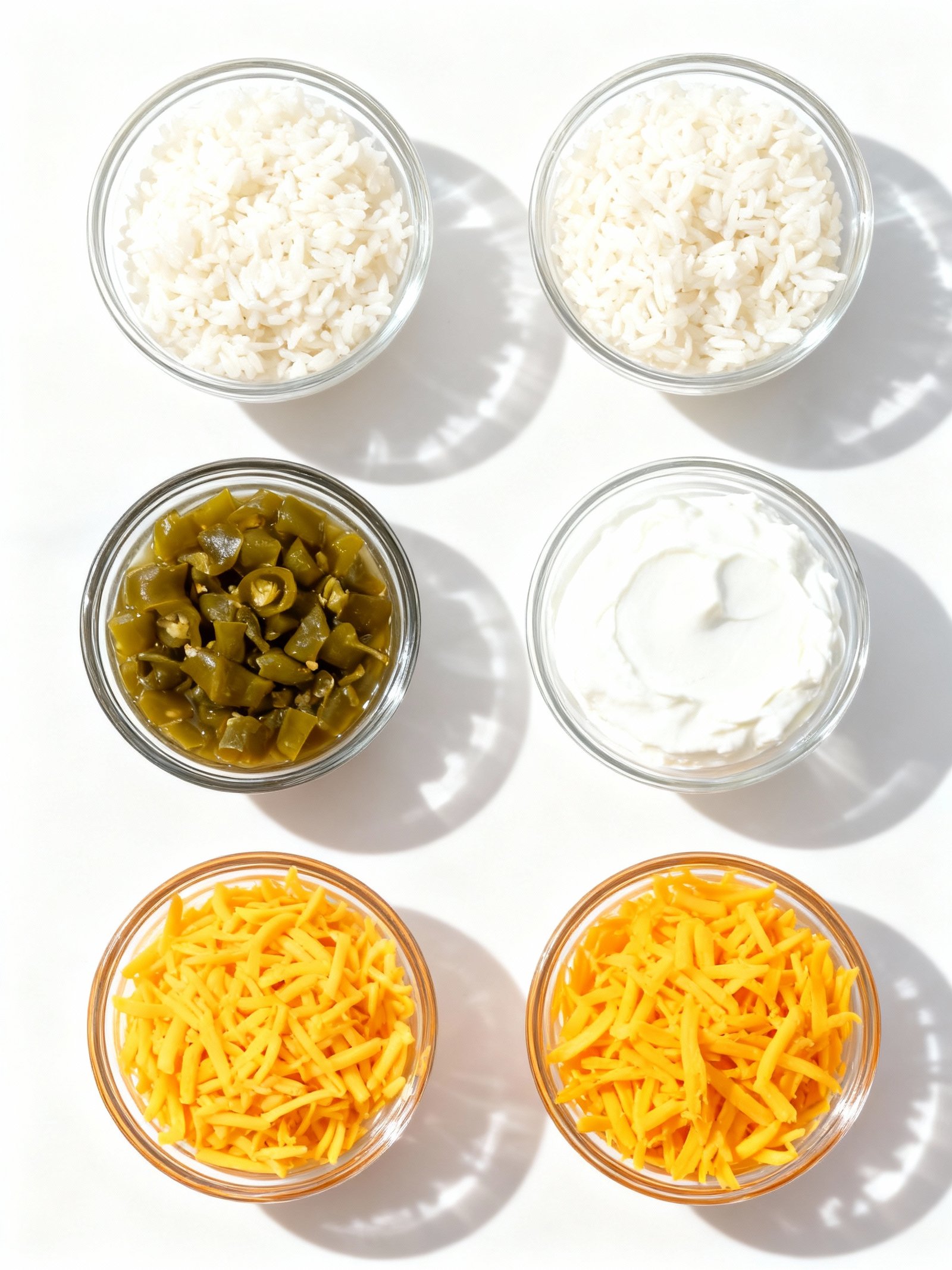 This Cheesy Green Chile Rice Casserole has just FOUR ingredients! Easy to make, delicious and inexpensive too! Recipe ingredients