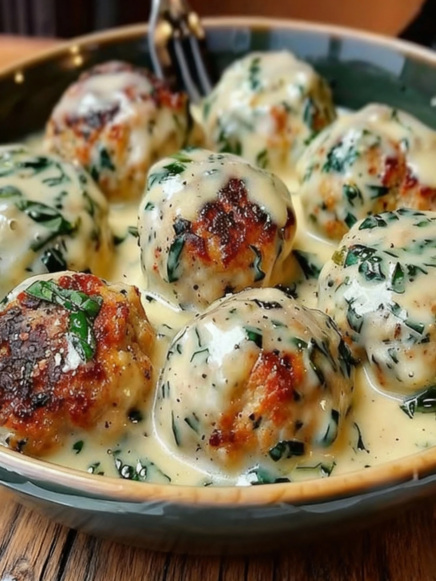 CHICKEN RICOTTA MEATBALLS WITH SPINACH ALFREDO SAUCE finished