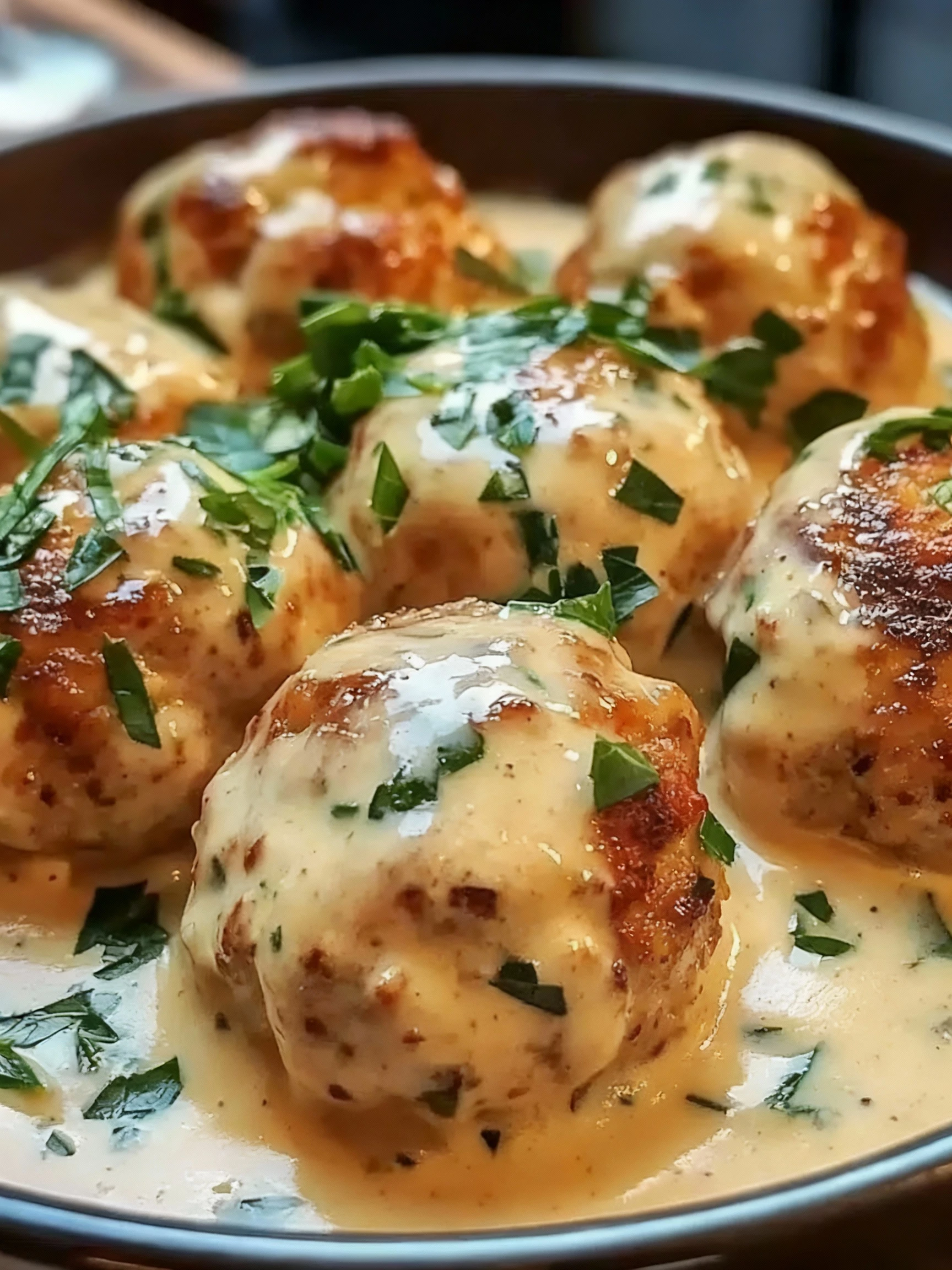 Chicken Ricotta Meatballs with Spinach Alfredo Sauce finished