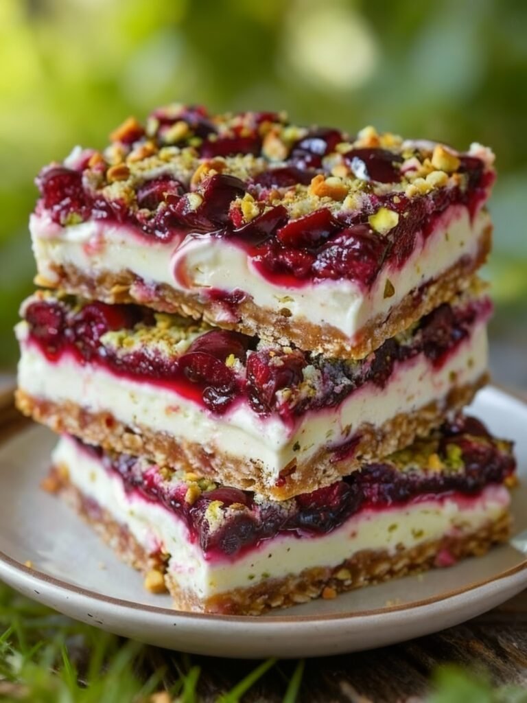 Christmas Cherry Pistachio Cheesecake Bars Recipe