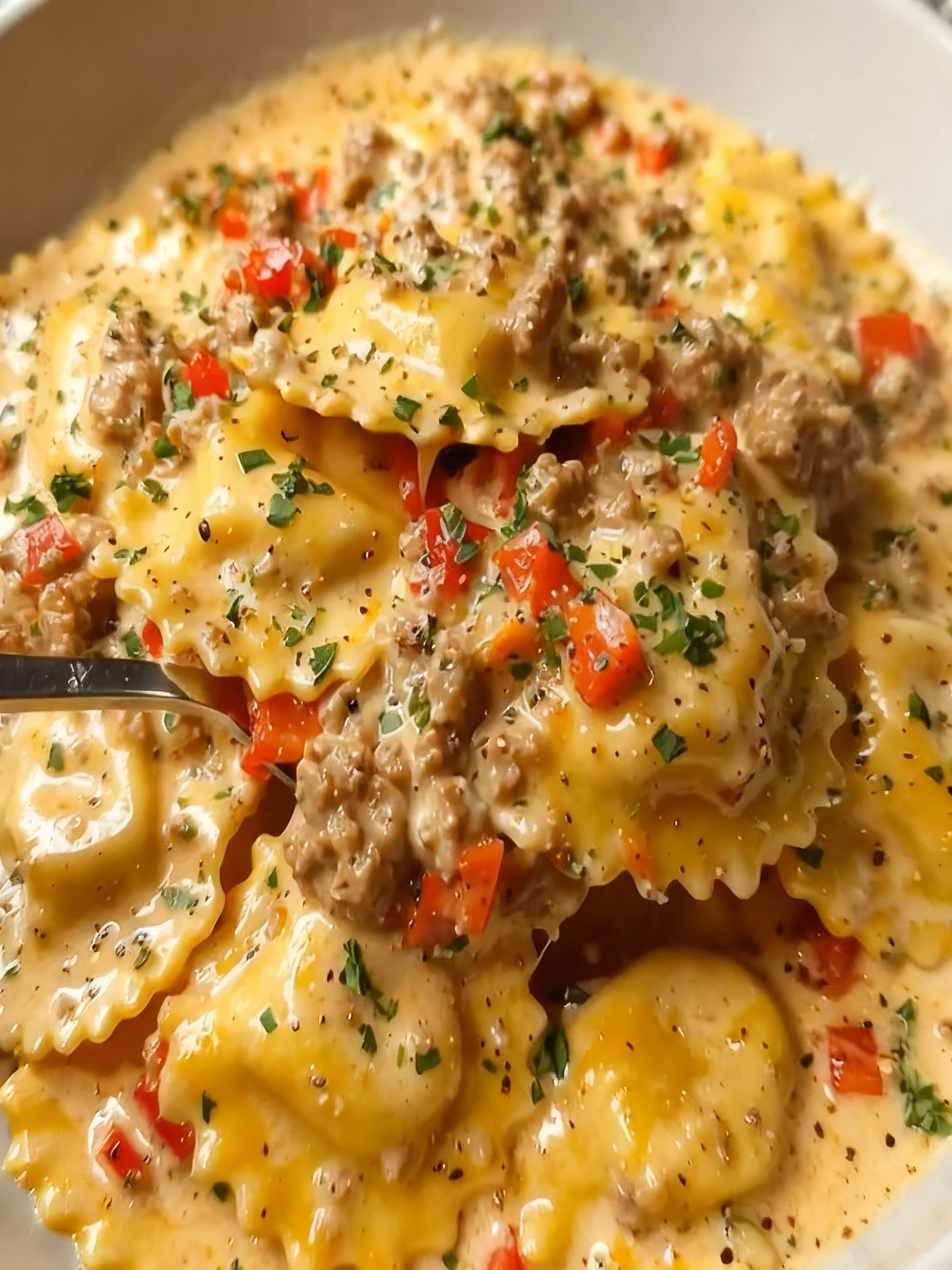 Creamy Cajun Sausage Ravioli finished