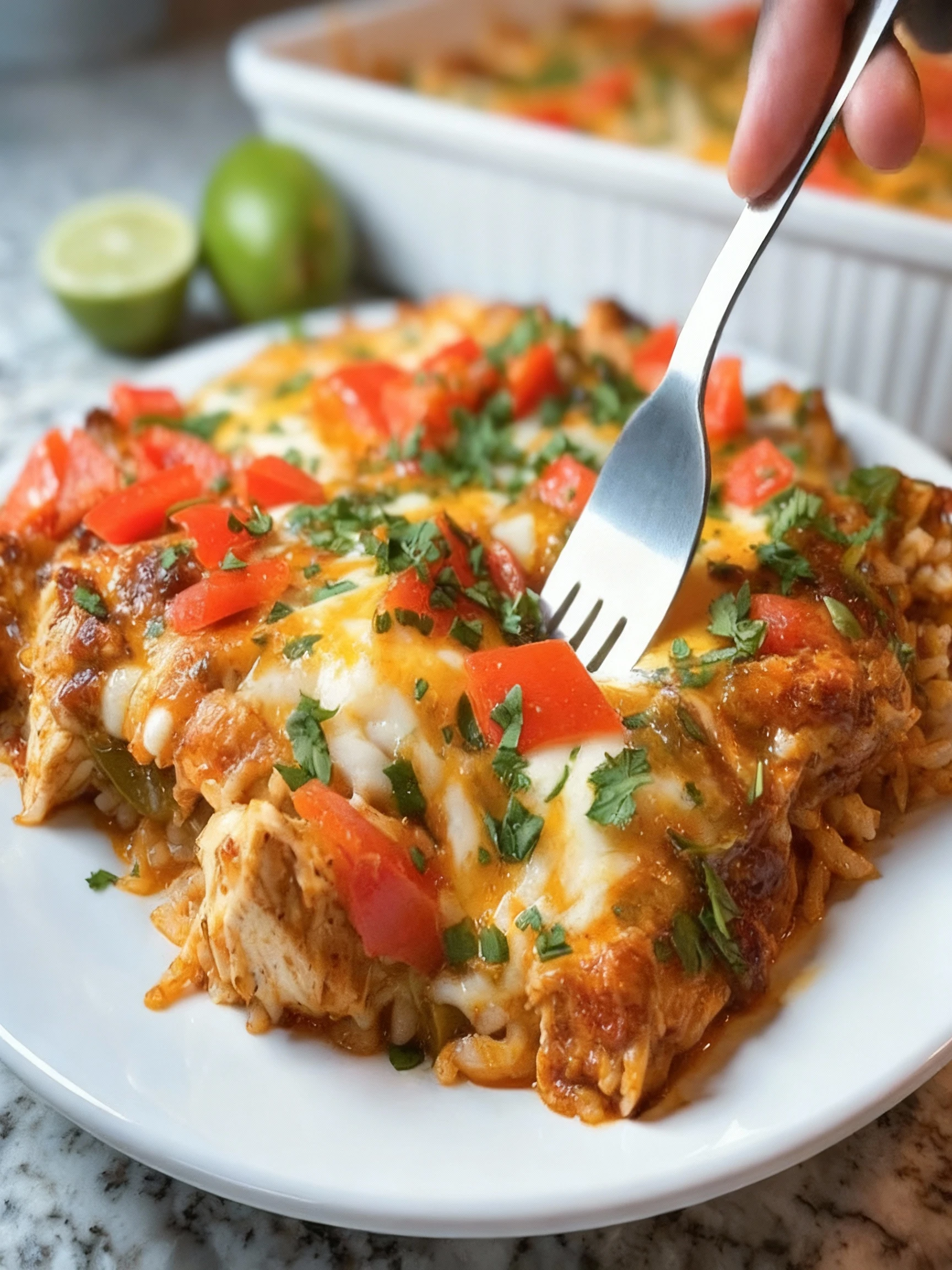 Creamy, cheesy, and packed with fajita flavor This chicken casserole with rice and peppers is the ultimate weekni finished
