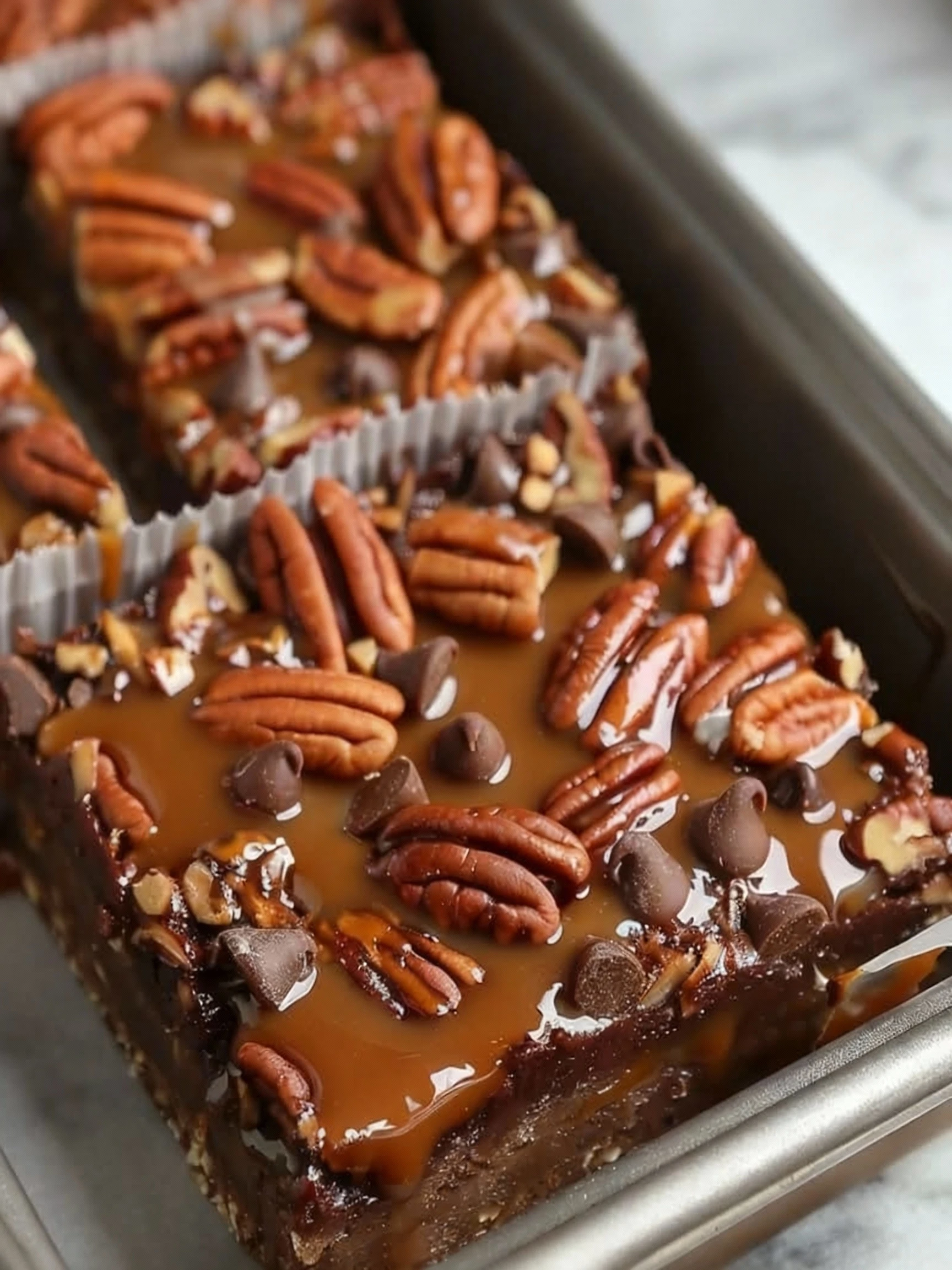 Easy Caramel Pecan Turtle Bars finished