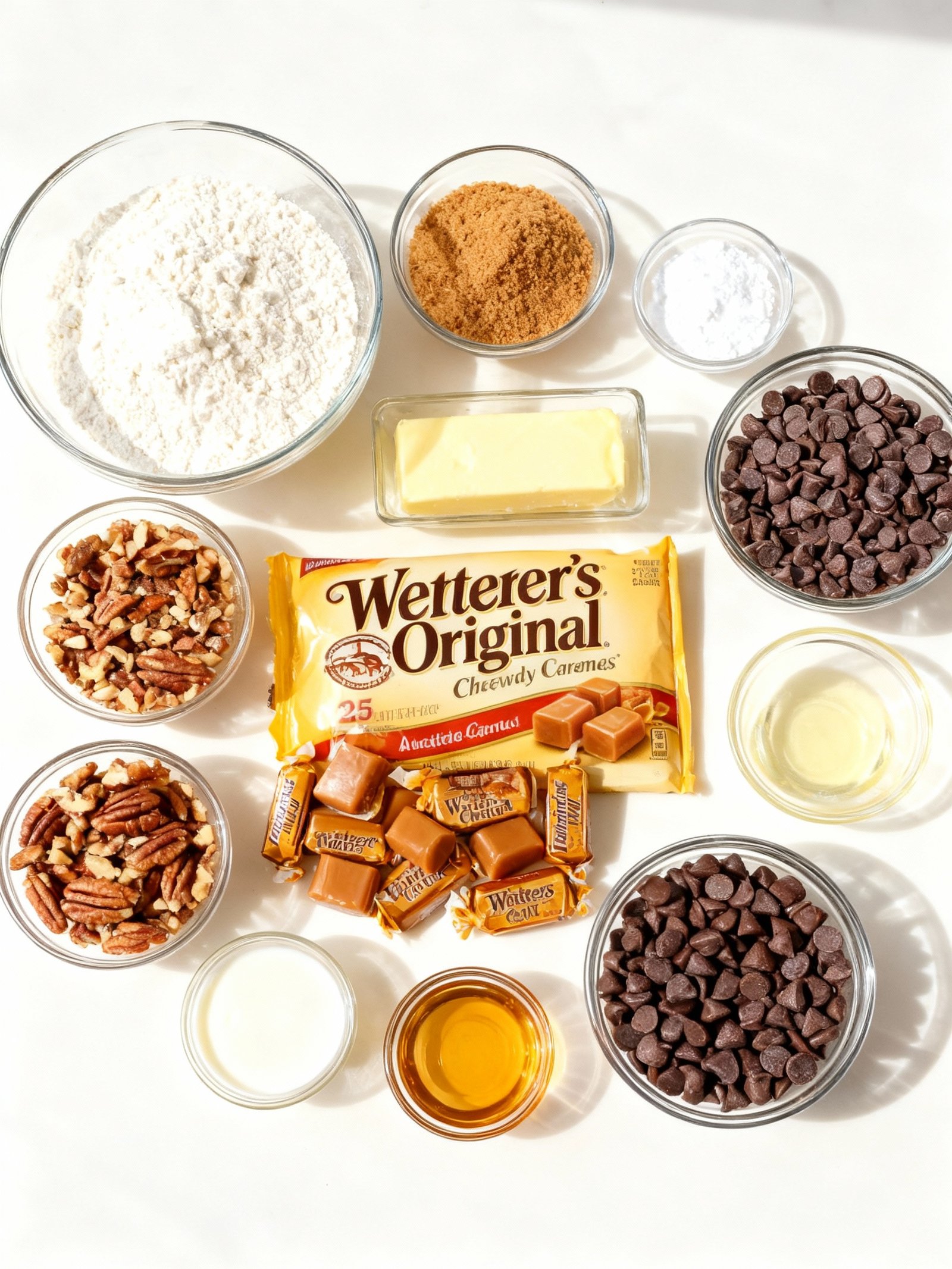 Easy Caramel Pecan Turtle Bars ingredients