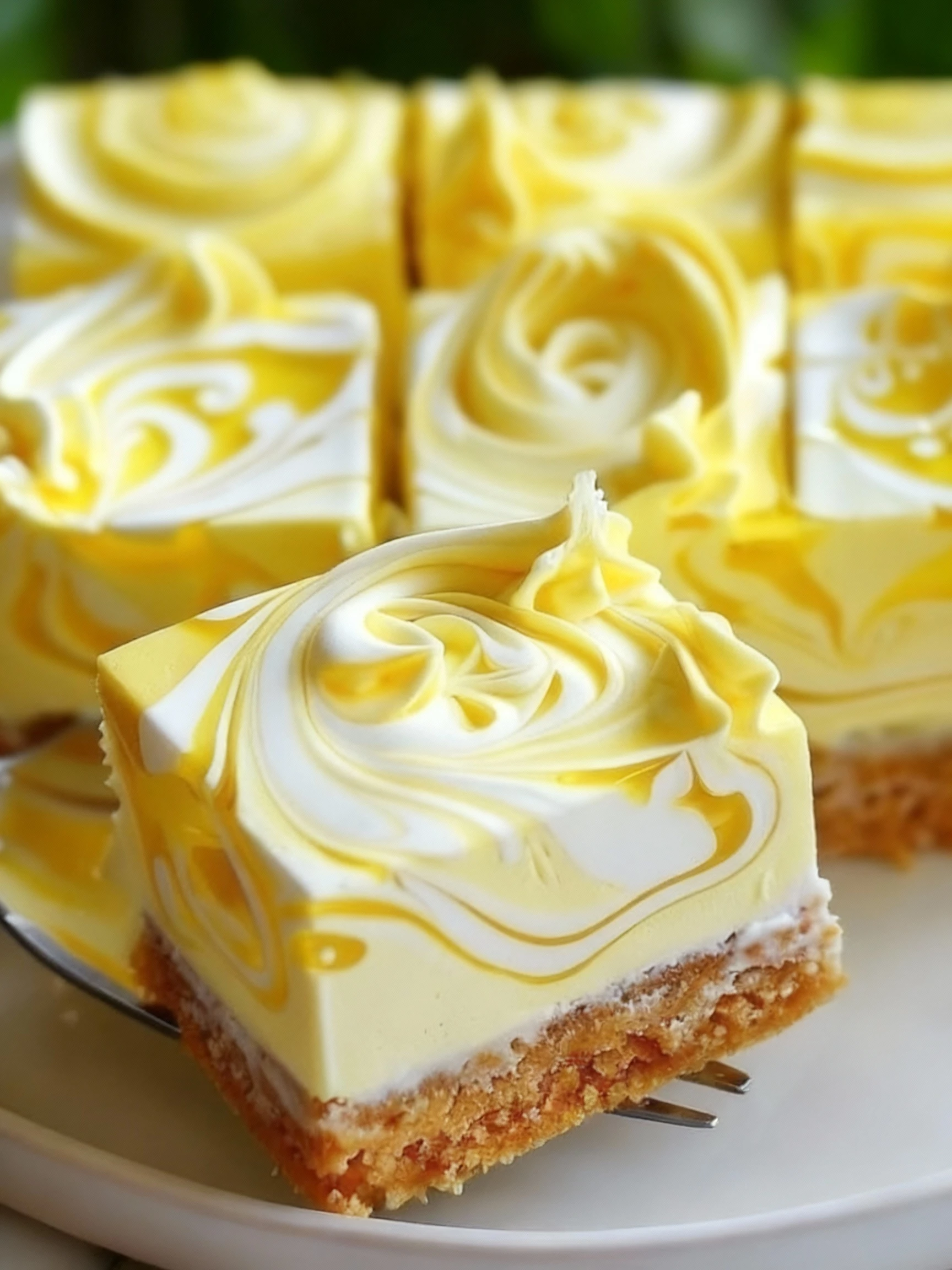 Elegant Lemon Marbled Cheesecake Bars finished