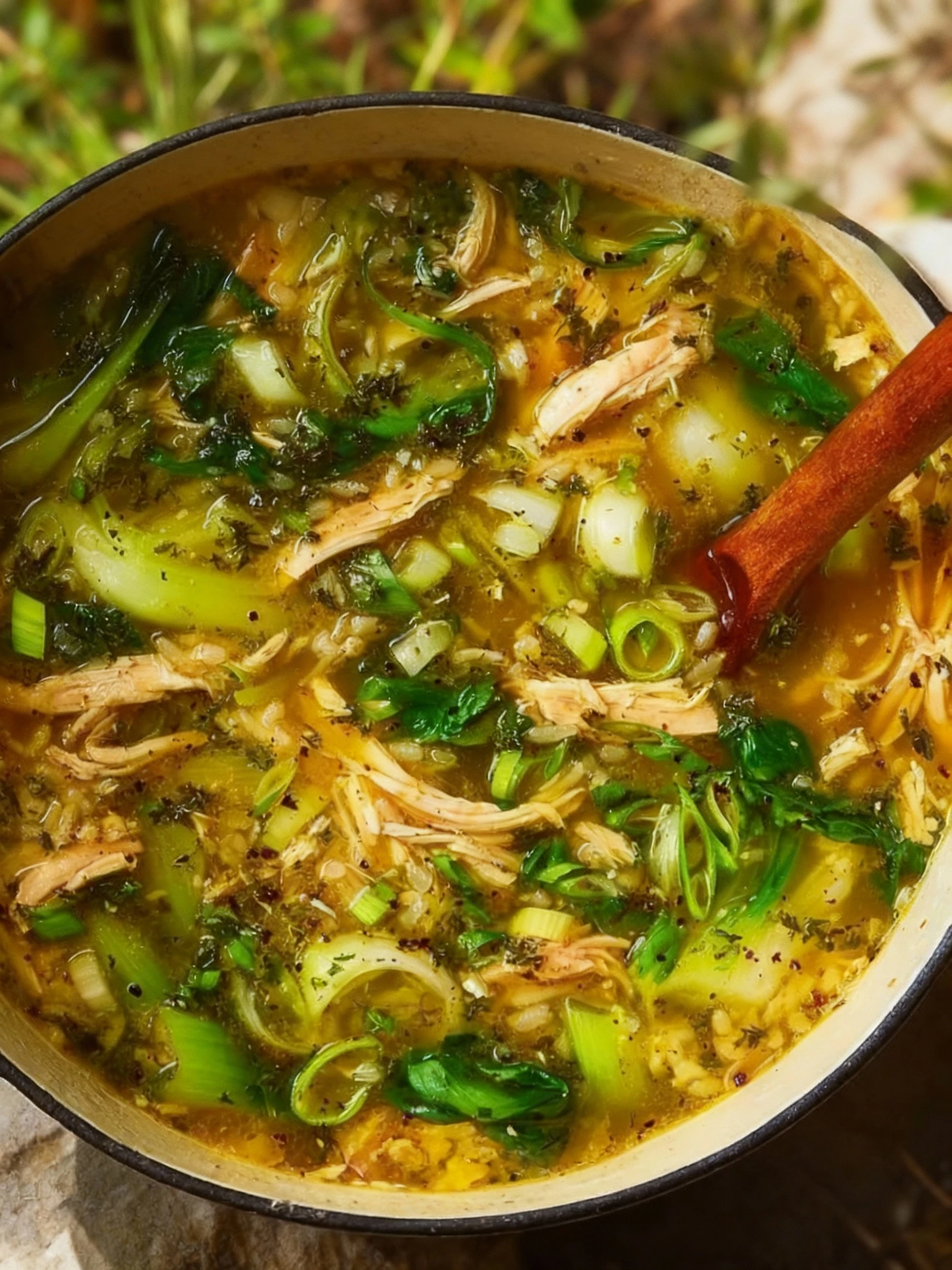 Ginger Chicken and Rice Soup with Bok Choy Recipe finished
