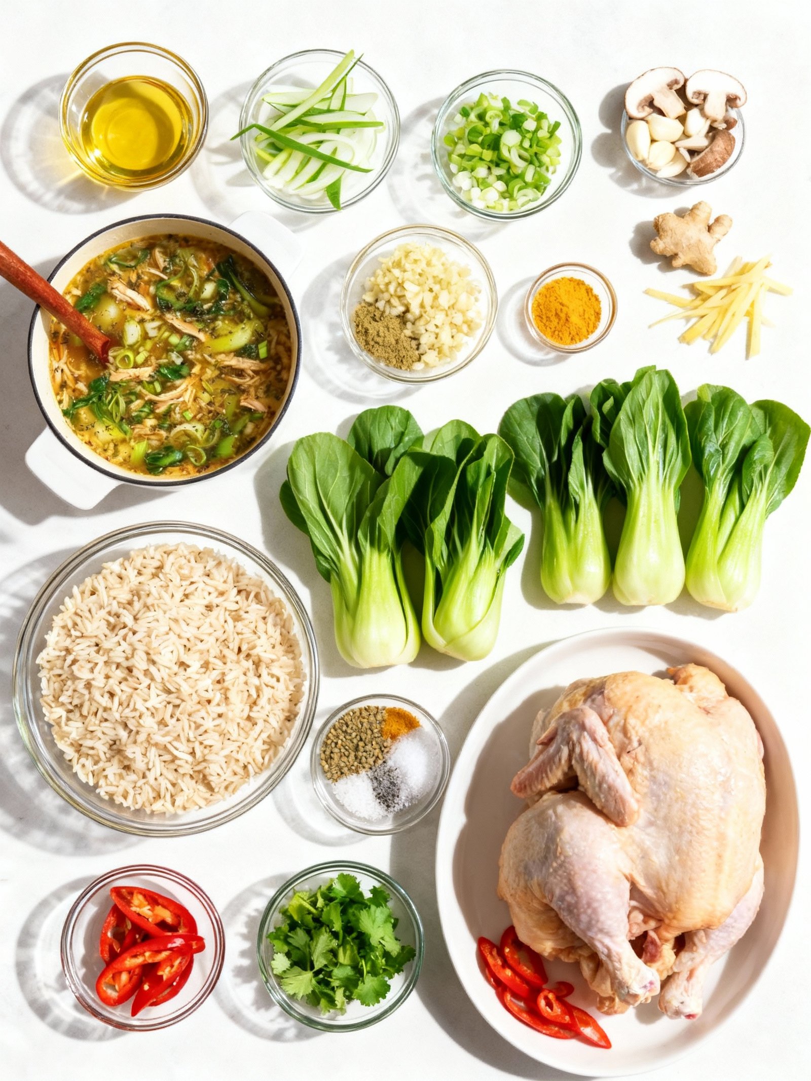 Ginger Chicken and Rice Soup with Bok Choy Recipe ingredients