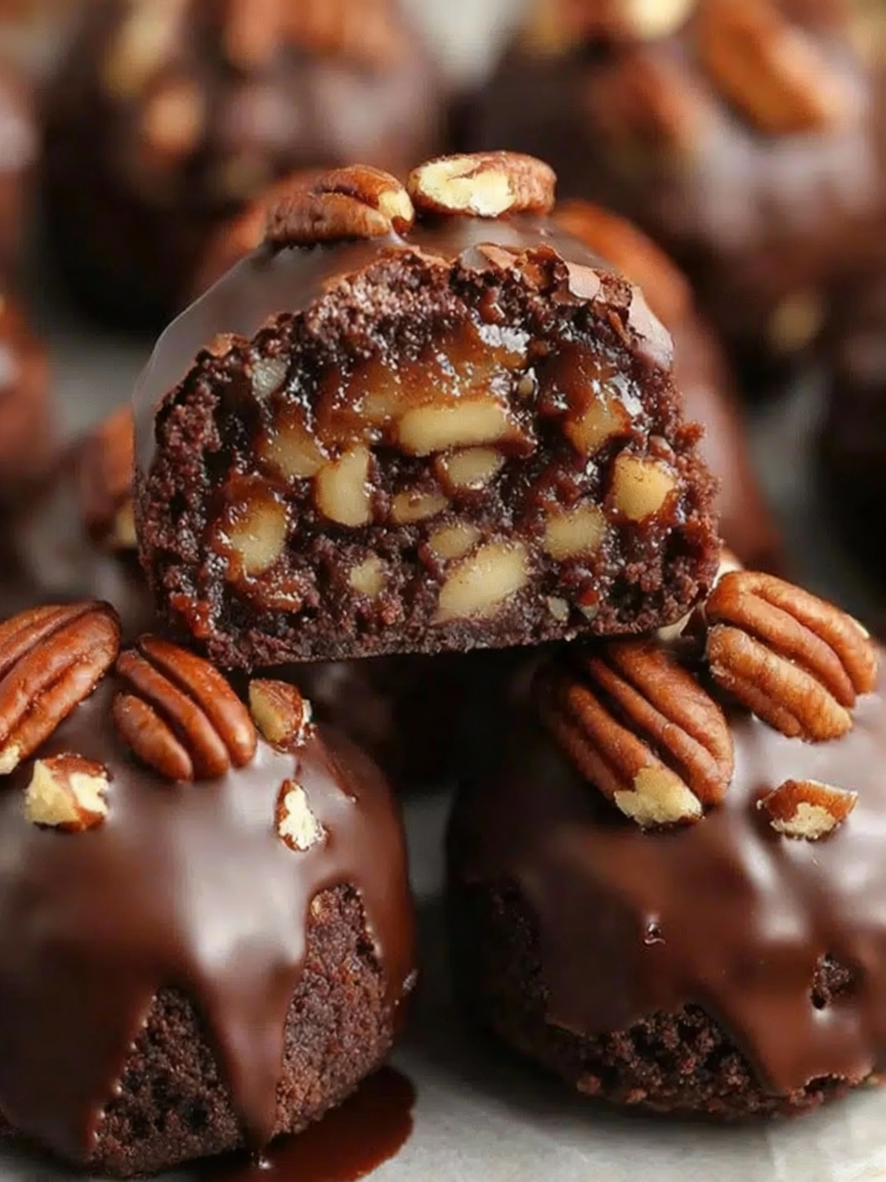 Gooey Pecan Pie Brownie Bombs finished