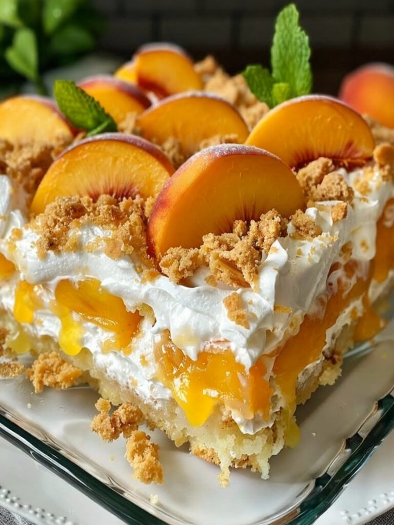 Heavenly Peach Cobbler Poke Cake Recipe