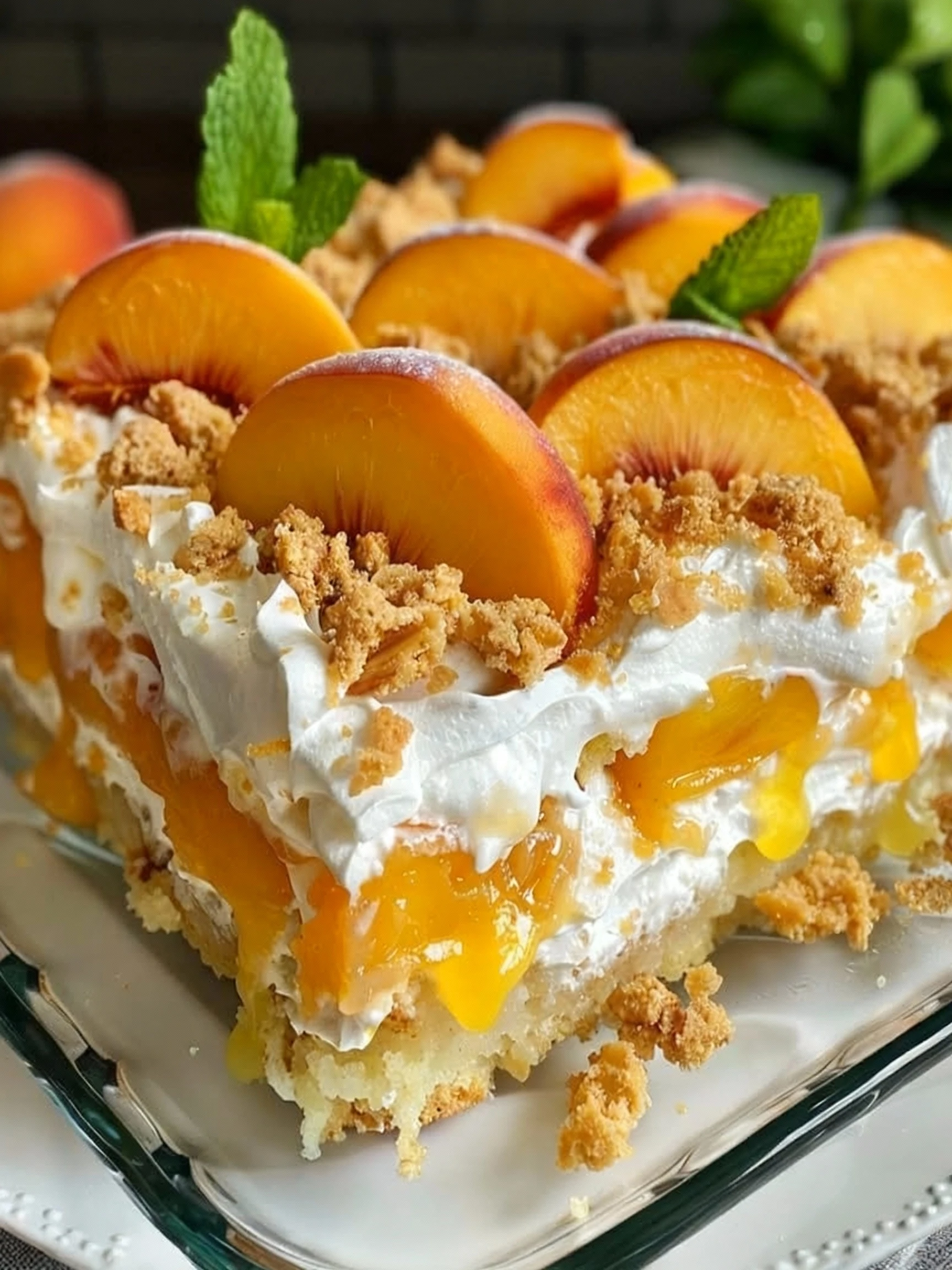 Heavenly Peach Cobbler Poke Cake finished