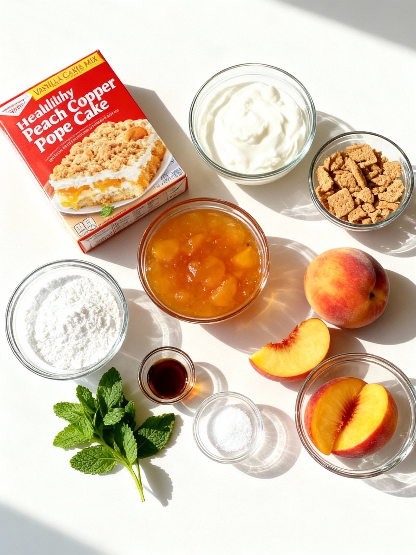 Heavenly Peach Cobbler Poke Cake ingredients