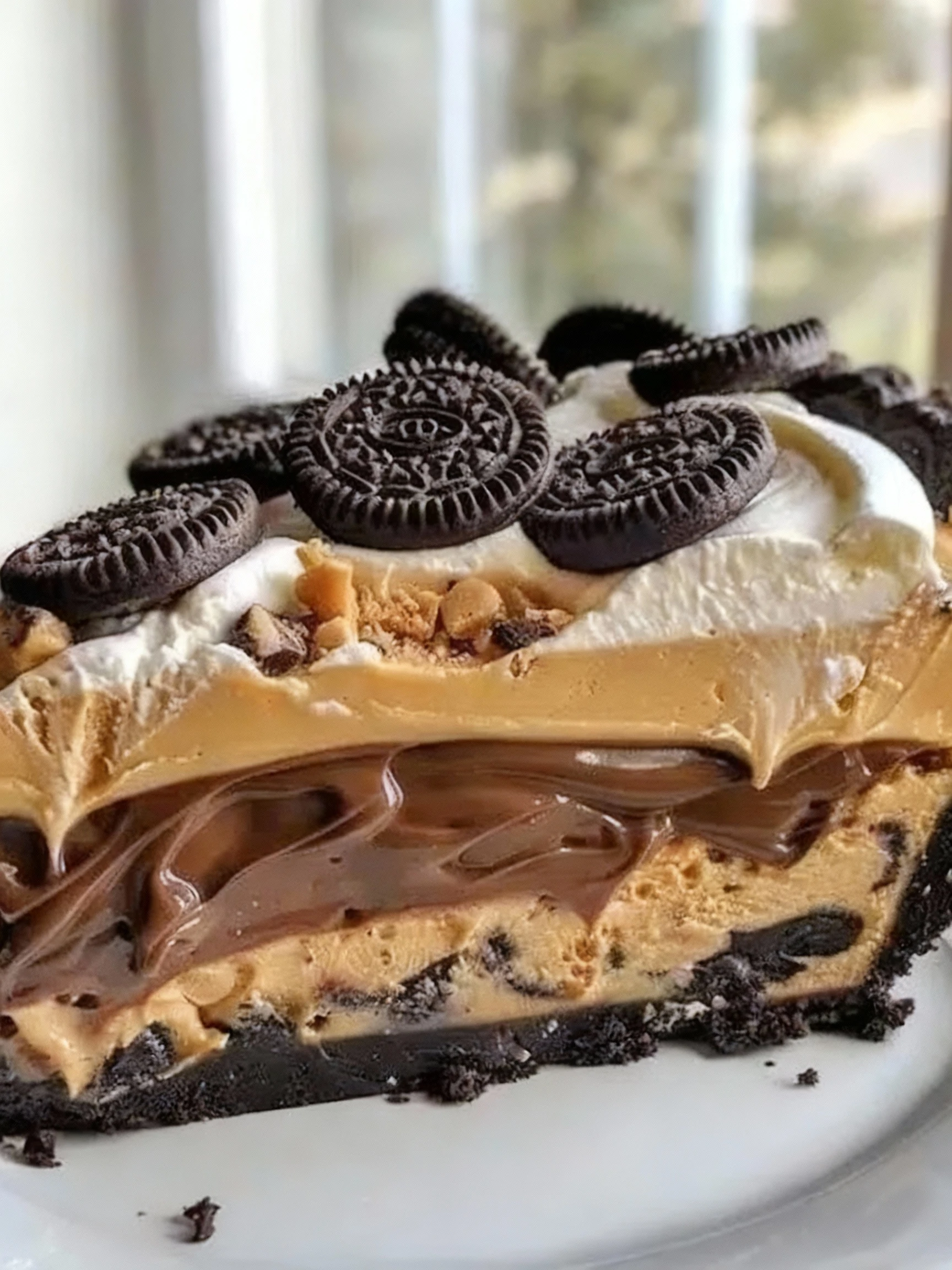 Homemade Chocolate Peanut Butter Pie finished