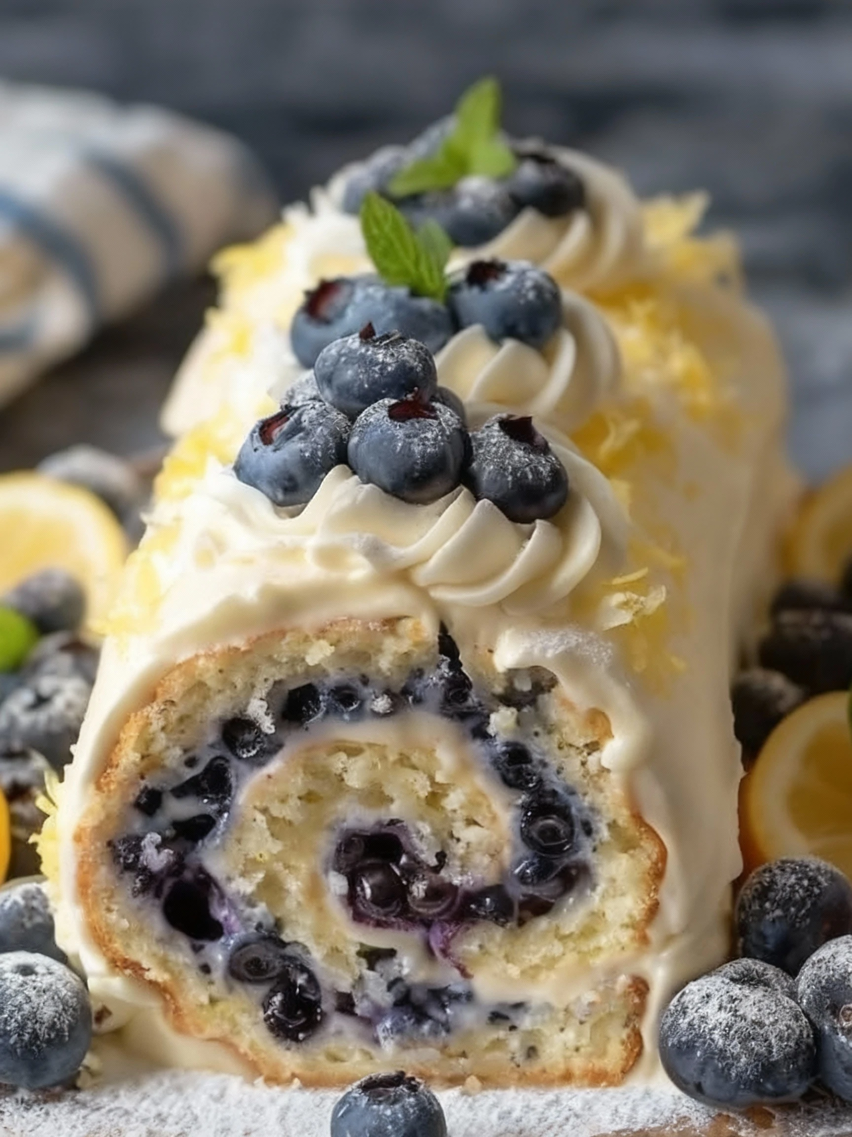 Lemon Blueberry Sponge Cake Roll finished