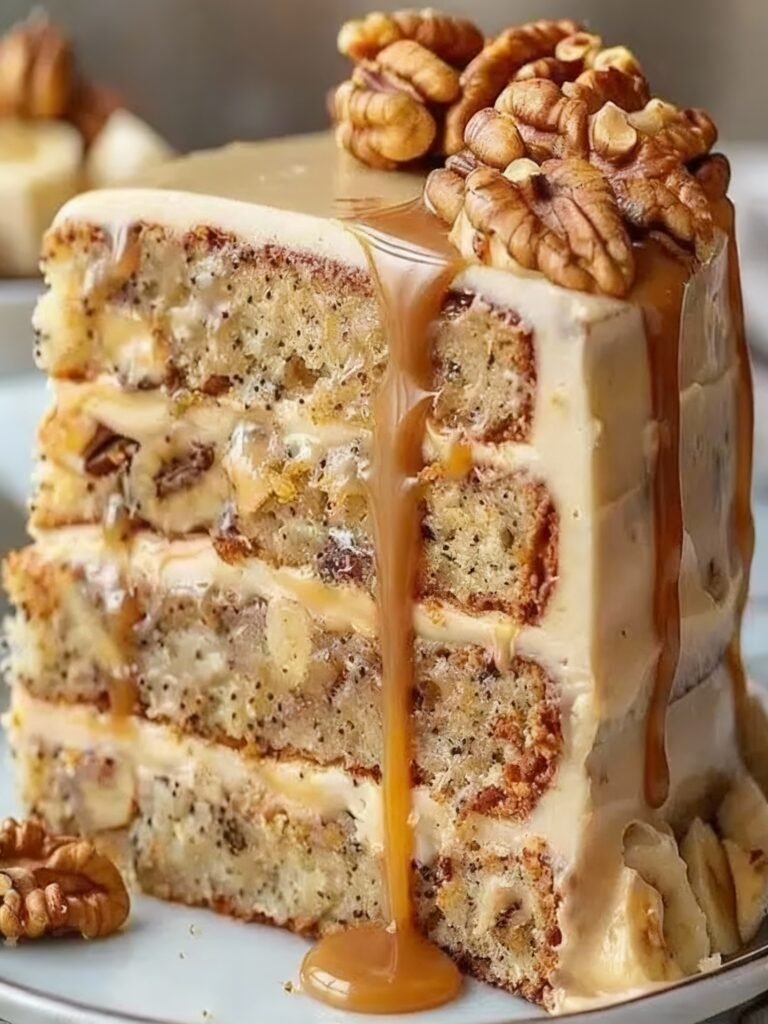 Luscious Walnut Banana Caramel Cake Recipe