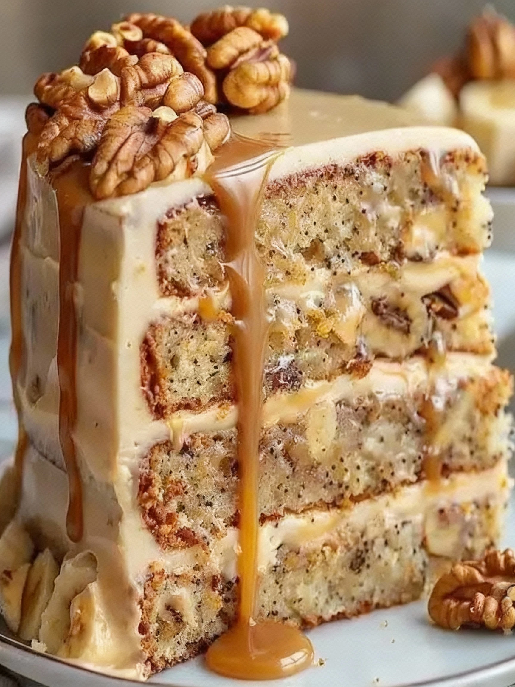 Luscious Walnut Banana Caramel Cake Recipe finished