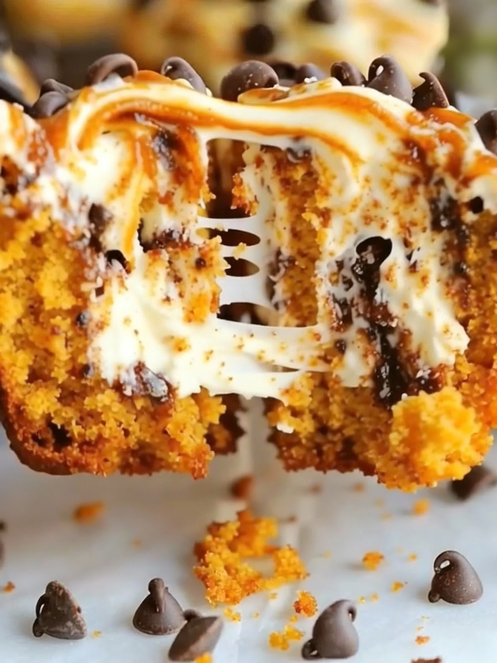 Pumpkin + chocolate + cheesecake = the ultimate fall combo! These Pumpkin Chocolate Chip Muffins with Cream Chees finished