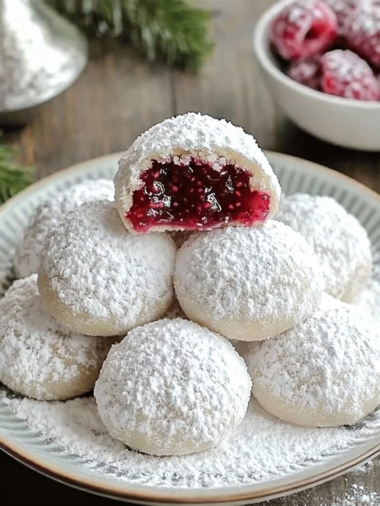 Raspberry-Filled Almond Snow Cookies Recipe