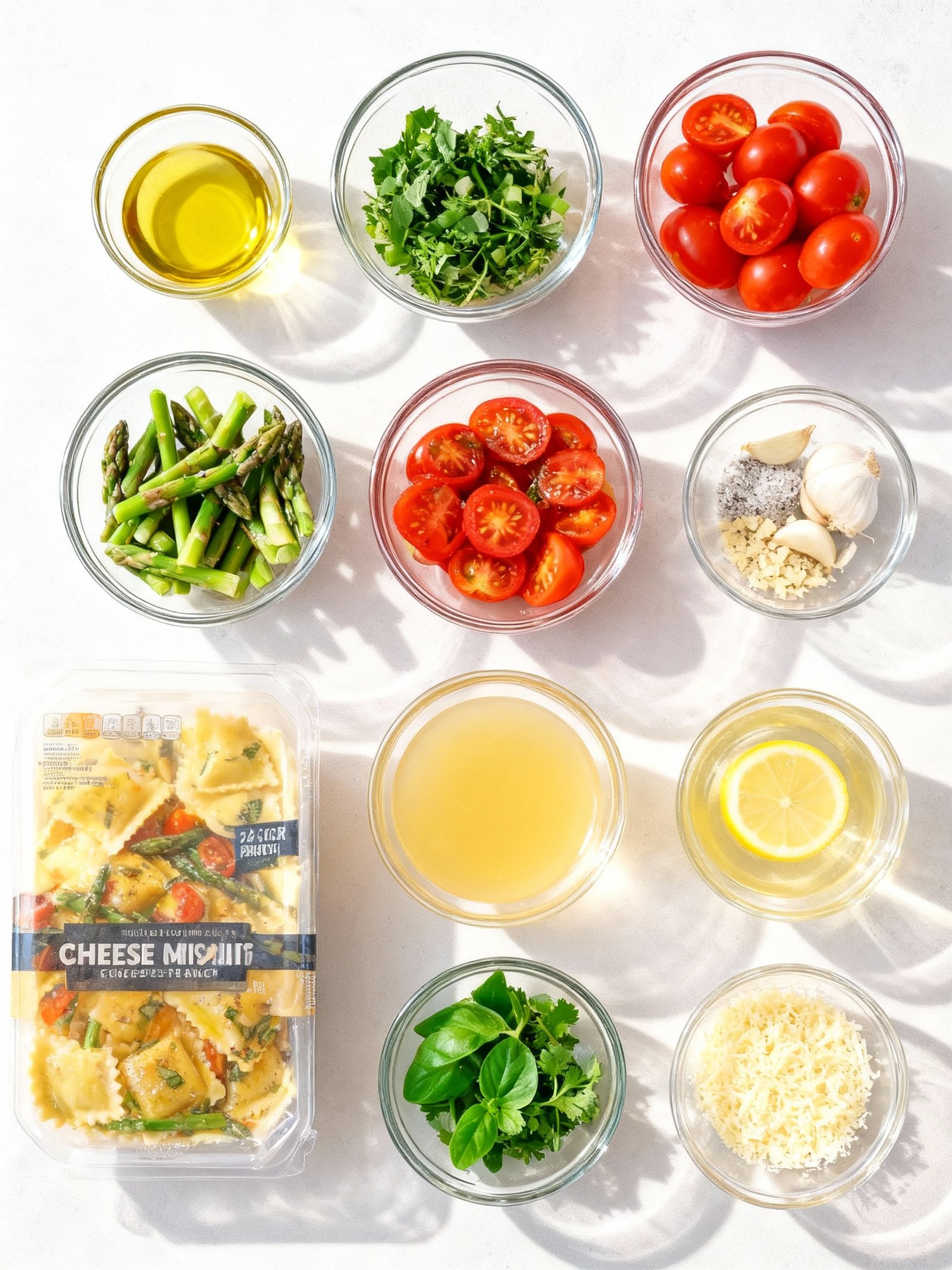 Ravioli with Tomatoes, Asparagus, Garlic, and Herbs ingredients