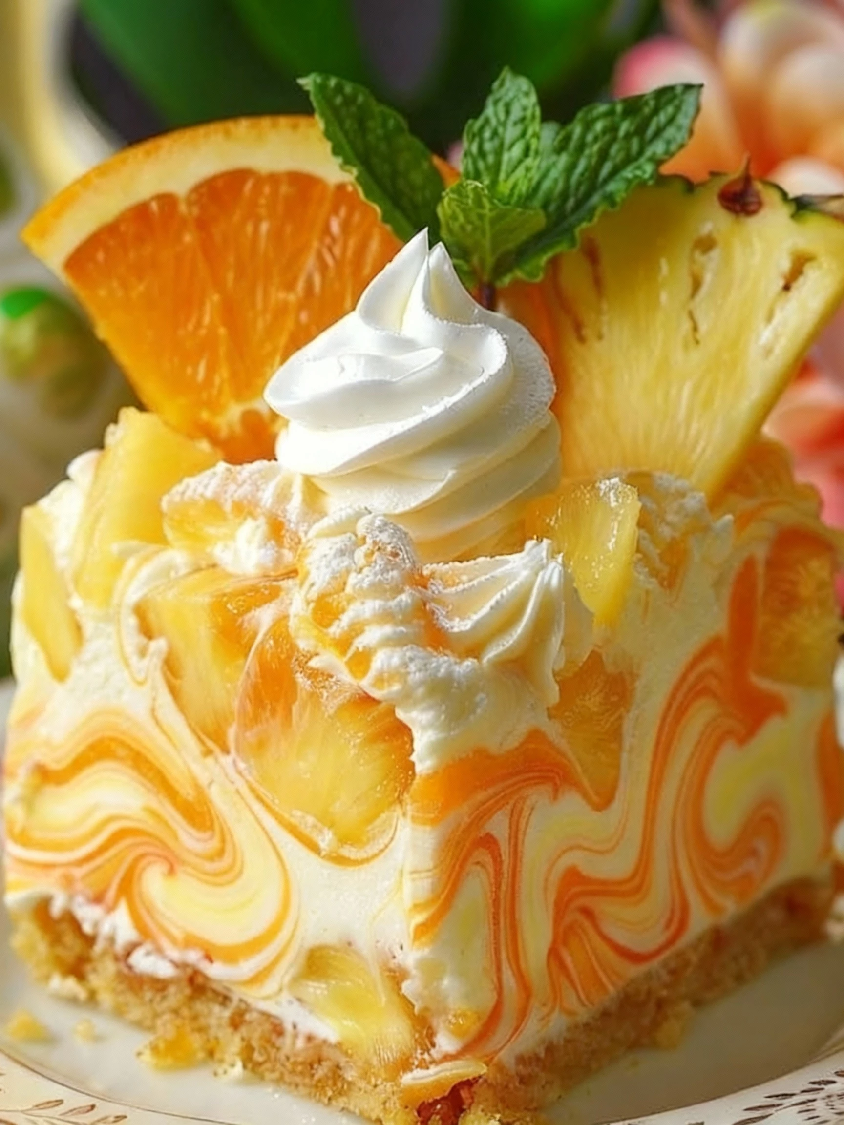 Refreshing Southern Pineapple Orange Swirl Cheesecake Recipe finished