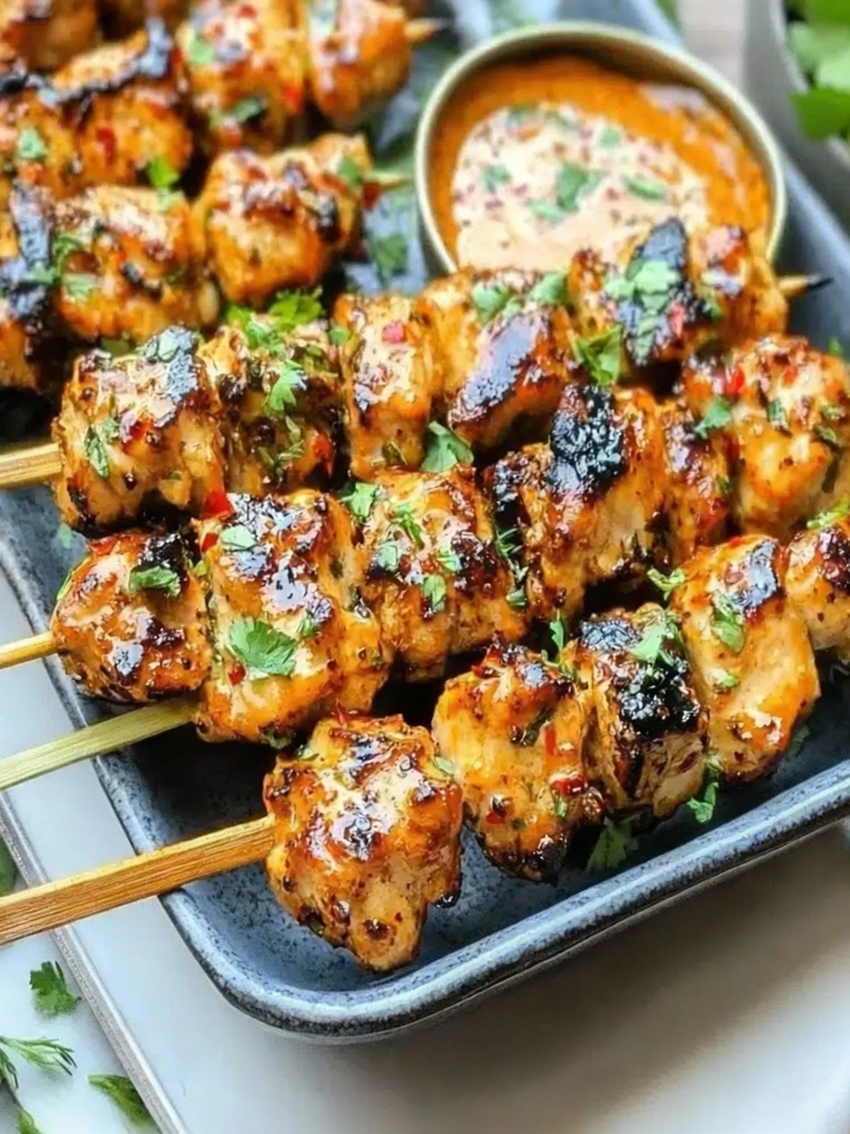 Spicy Grilled or Air Fried Bang Bang Chicken Skewers finished
