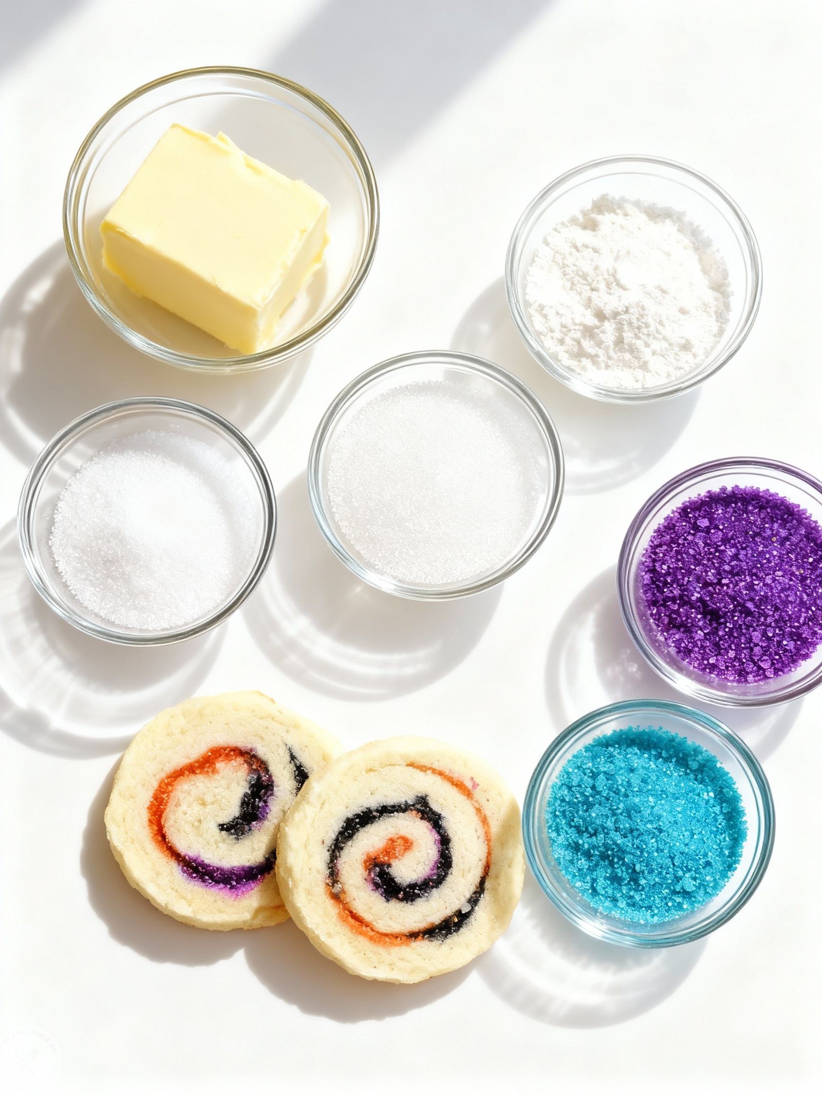 Fun and festive Spiral Halloween Cookies are buttery, melt-in-your-mouth sugar cookies swirled with colored sugar ingredients