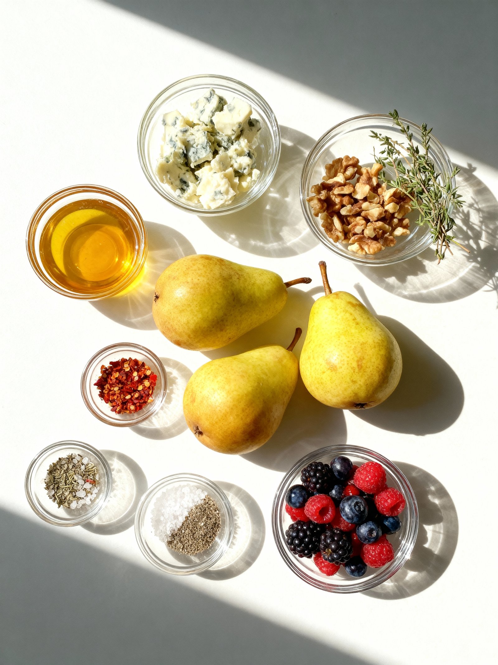 Baked Pears with Berries, Honey, Walnuts & Blue Cheese ingredients