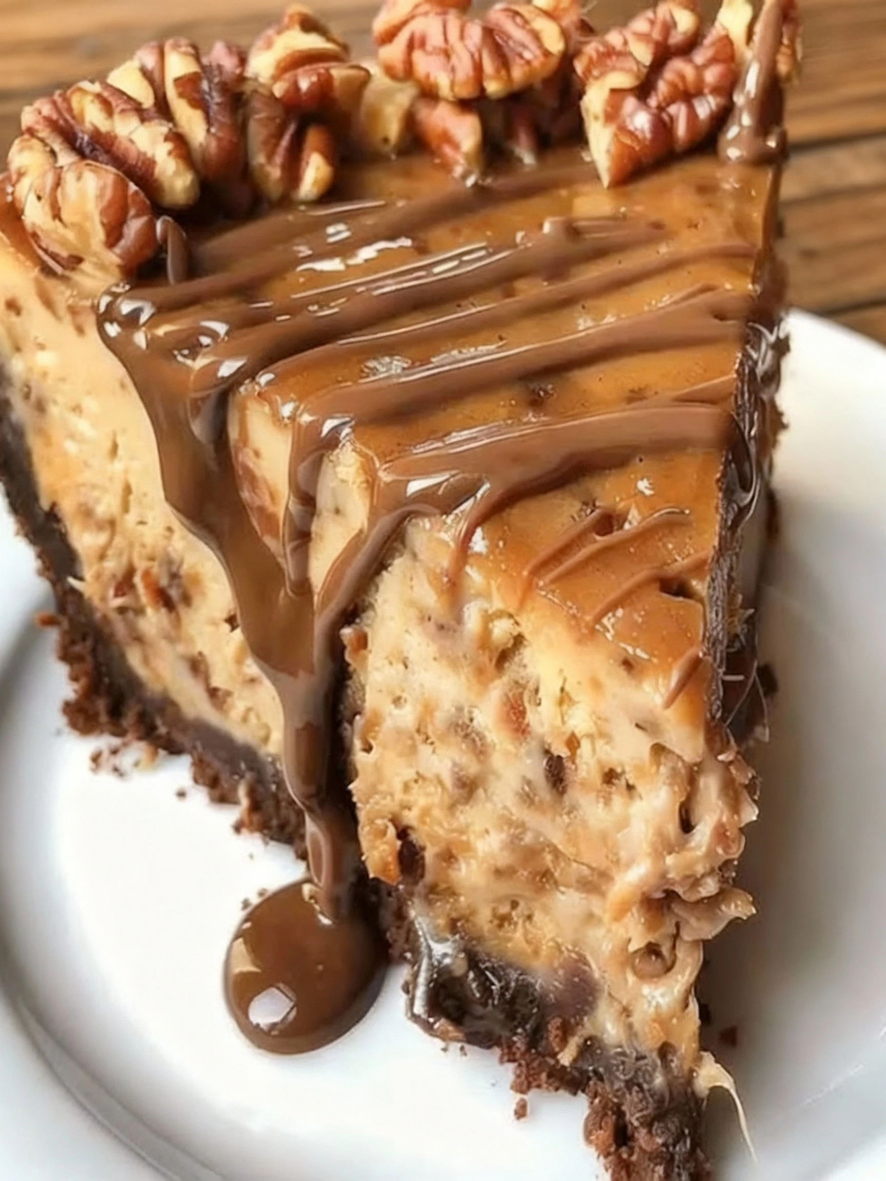 Caramel Pecan Chocolate Cheesecake finished