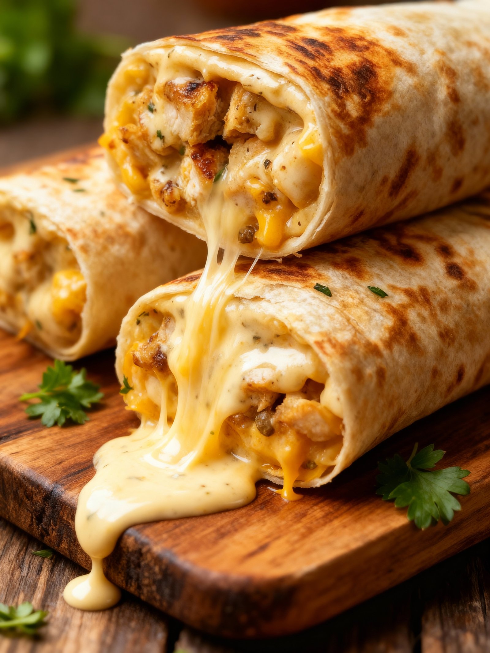 Cheesy Garlic Chicken Wraps finished