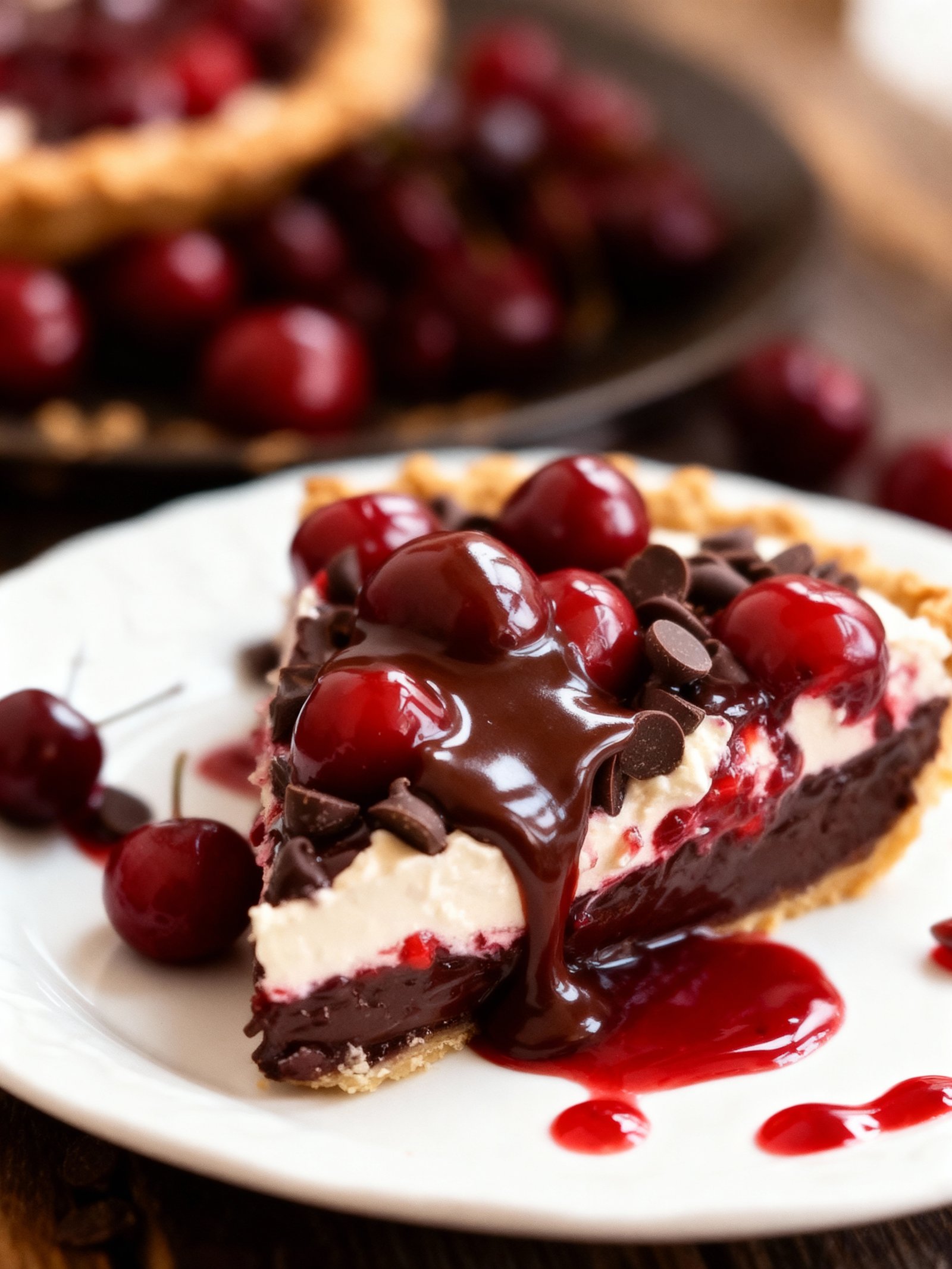 Christmas No Bake Chocolate Cherry Pie finished