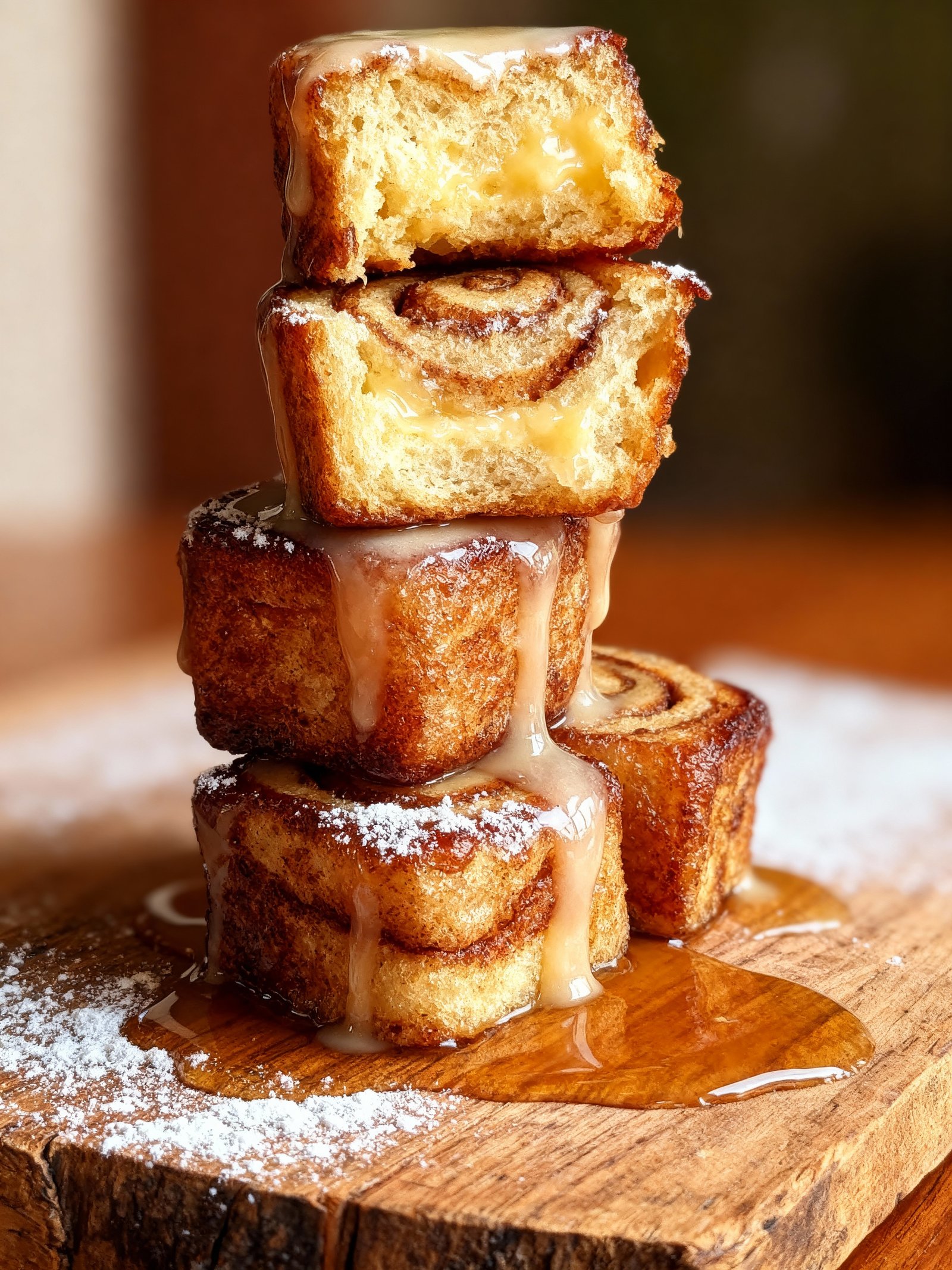 Cinnamon Roll French Toast Bites finished