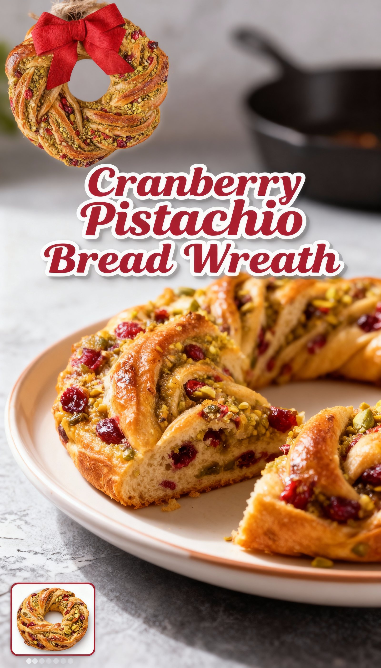 Cranberry Pistachio Babka Bread Wreath finished